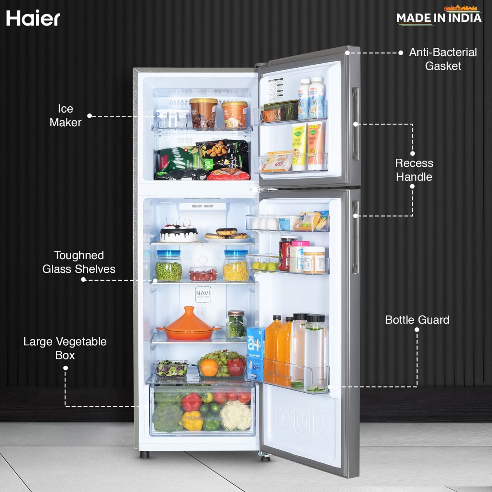 Haier 240 Litres 2 Star Frost Free Double Door Refrigerator with Anti-bacterial Gasket (HEF-252EGS-P, Moon Silver)_15