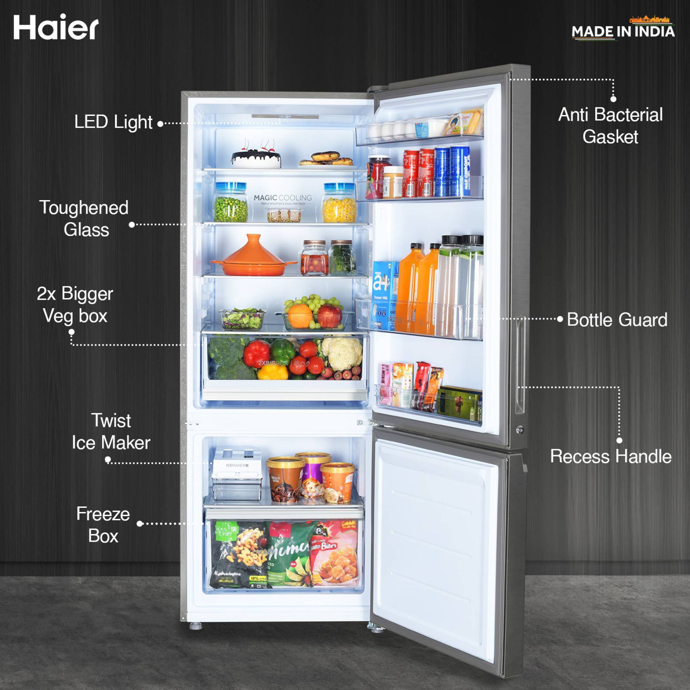 Haier 325 Litres 3 Star Frost Free Double Door Bottom Mount Convertible Refrigerator with Antibacterial Gasket (HEB-333DS-P, Dazzle Steel) Haier 325 Litres 3 Star Frost Free Double Door Bottom Mount Convertible Refrigerator with Antibacterial Gasket (HEB-333DS-P, Dazzle Steel)_18