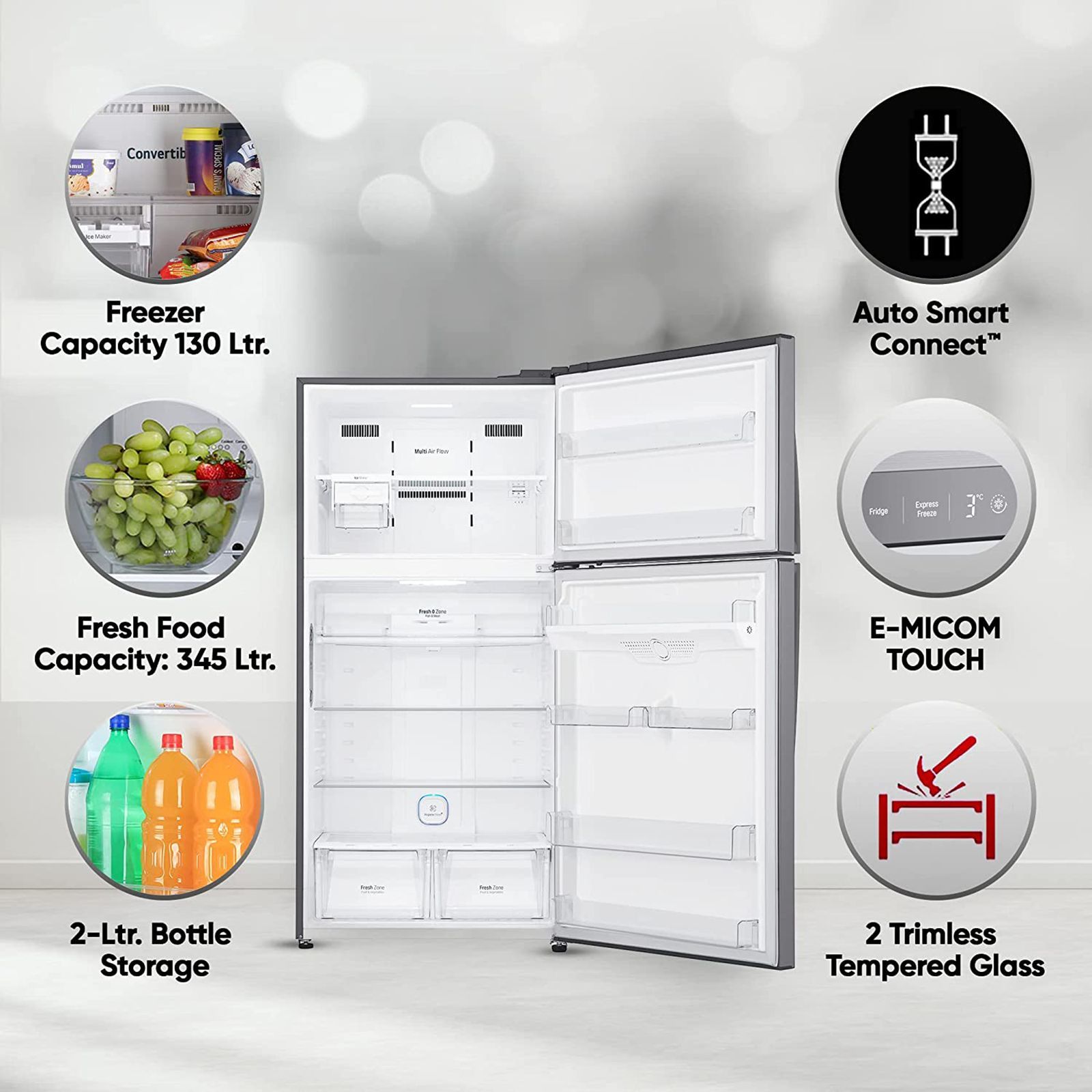 LG 475 Litres 1 Star Frost Free Double Door Refrigerator with Stabilizer Free Operation (GN-H602HLHM.APZQEBN, Platinum Silver)_10