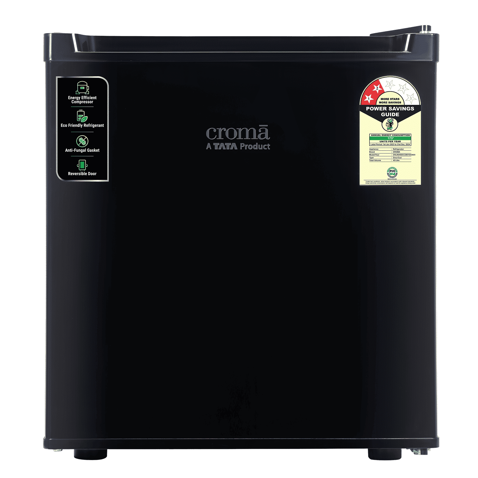 Croma 45 Litres 2 Star Direct Cool Single Door Refrigerator with Reversible Door ( Black) Croma 45 Litres 2 Star Direct Cool Single Door Refrigerator with Reversible Door ( Black)_1