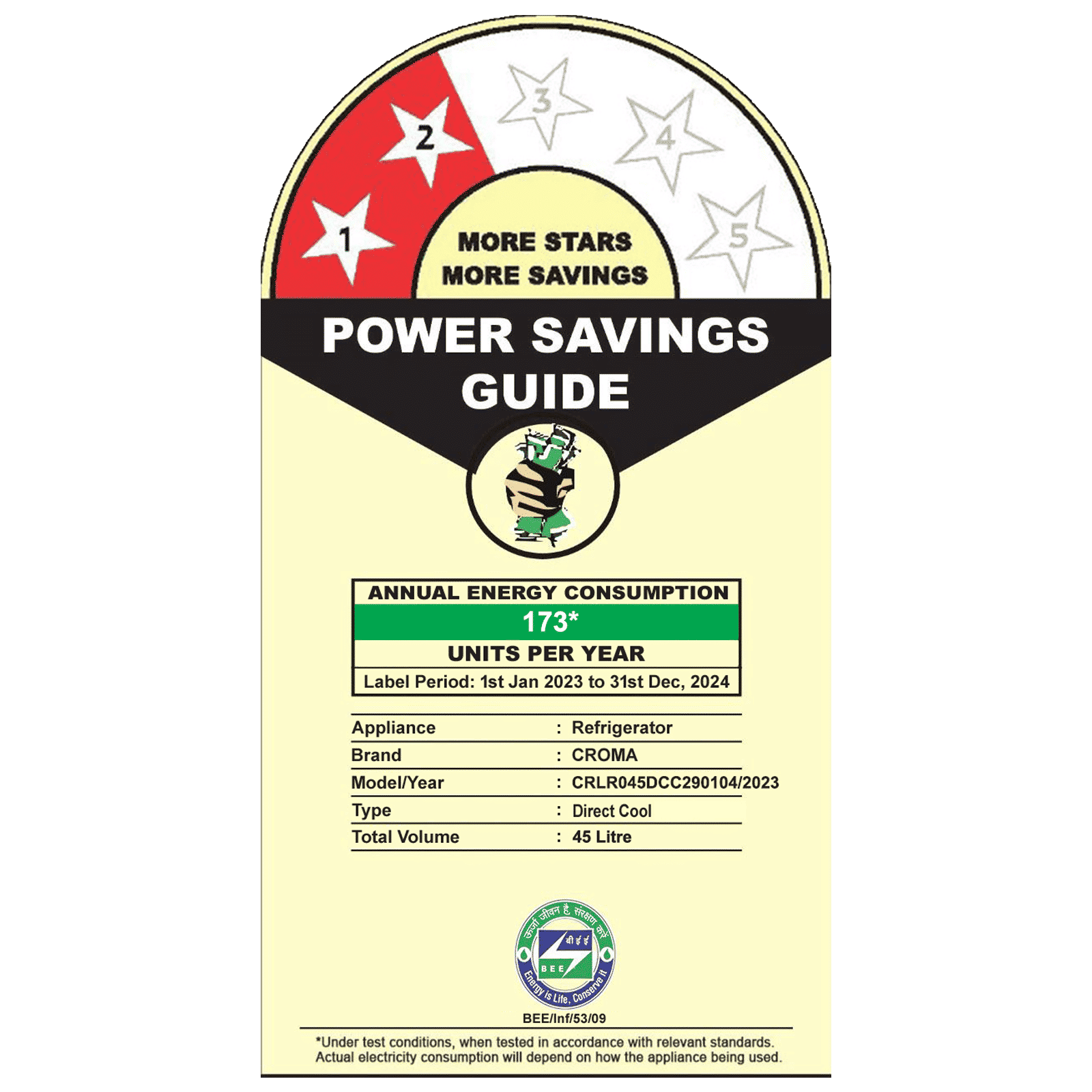 Croma 45 Litres 2 Star Direct Cool Single Door Refrigerator with Reversible Door ( Black)_4