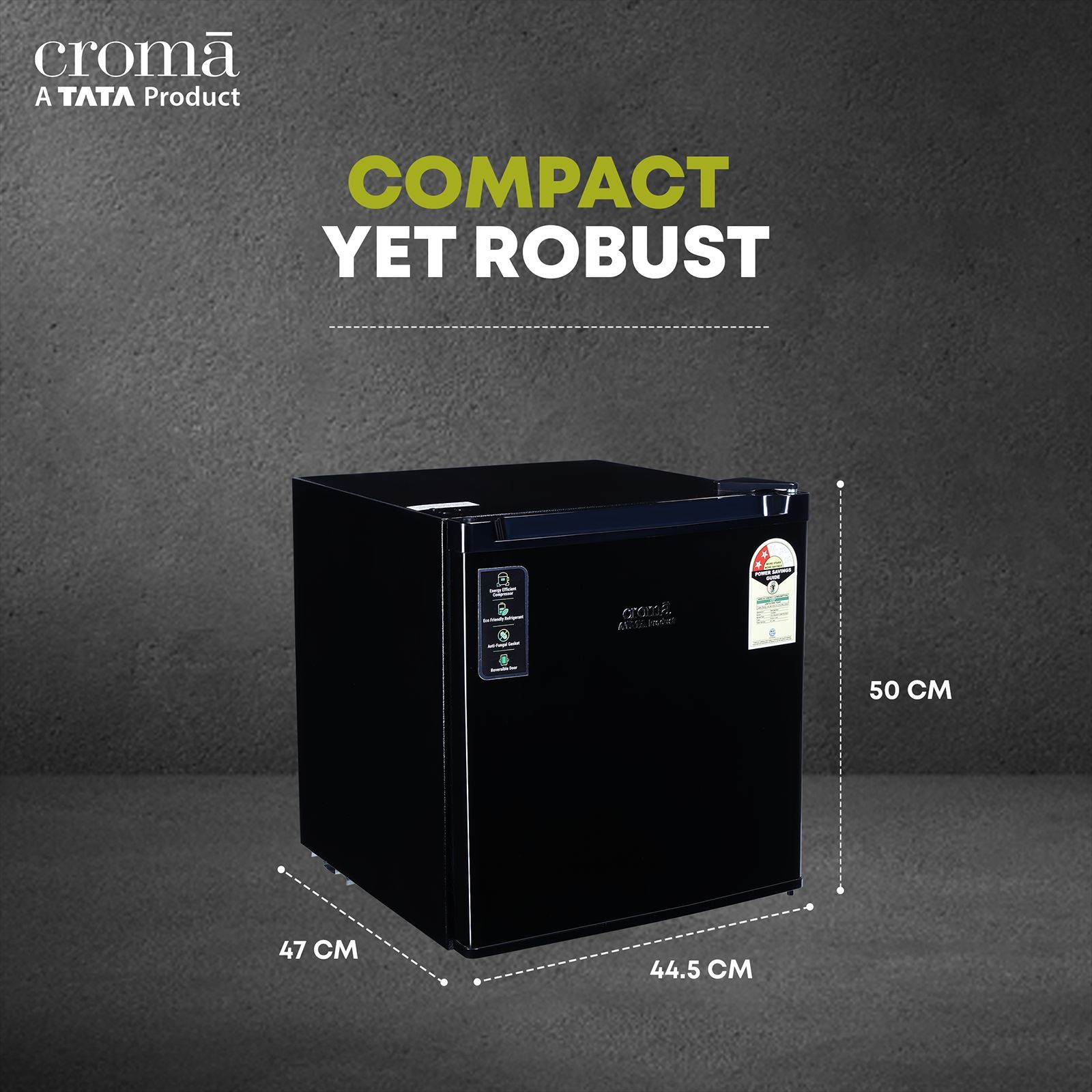 Croma 45 Litres 2 Star Direct Cool Single Door Refrigerator with Reversible Door ( Black)_7