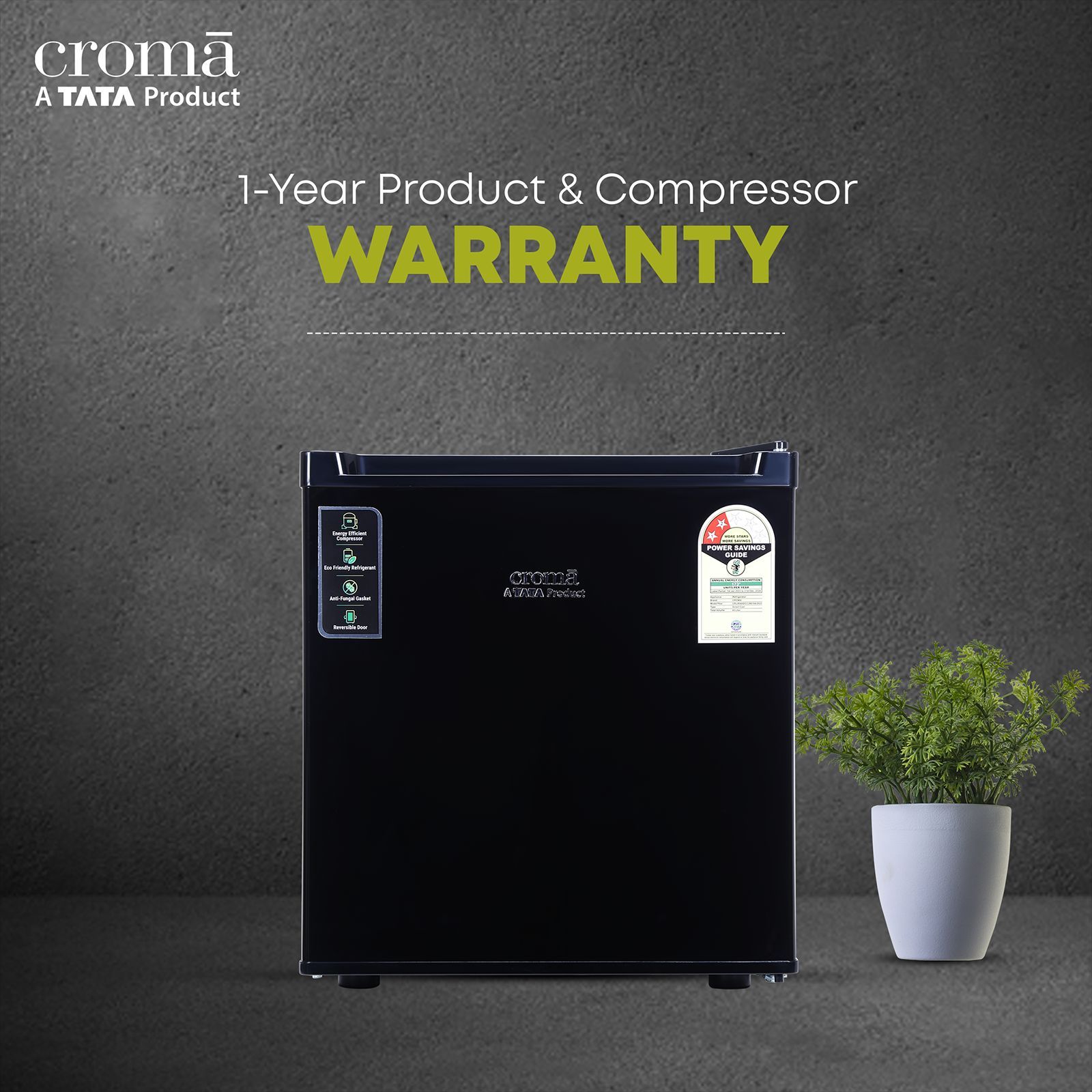 Croma 45 Litres 2 Star Direct Cool Single Door Refrigerator with Reversible Door ( Black)_10