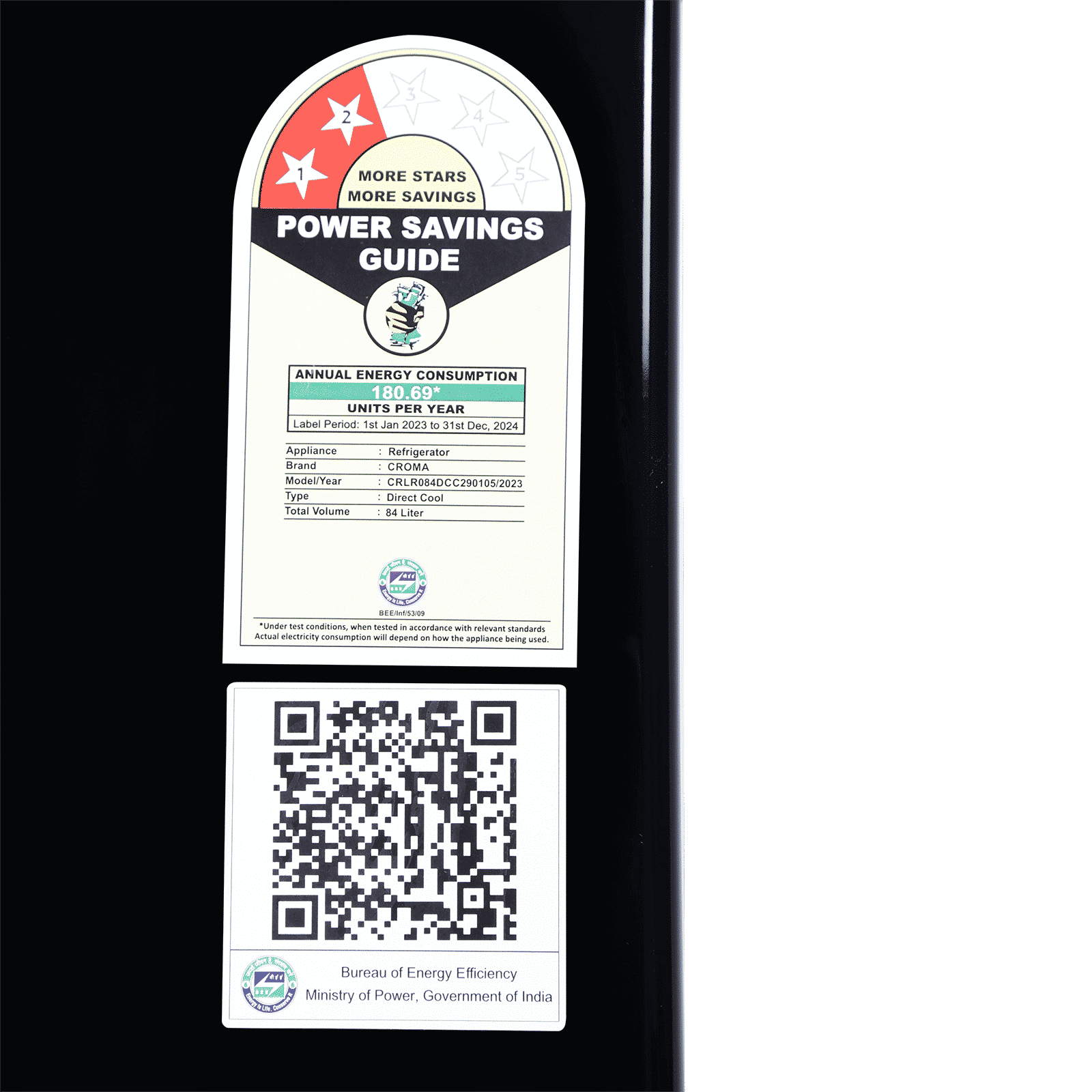 Croma 84 Litres 2 Star Direct Cool Single Door Refrigerator with Reversible Door ( Black)_15