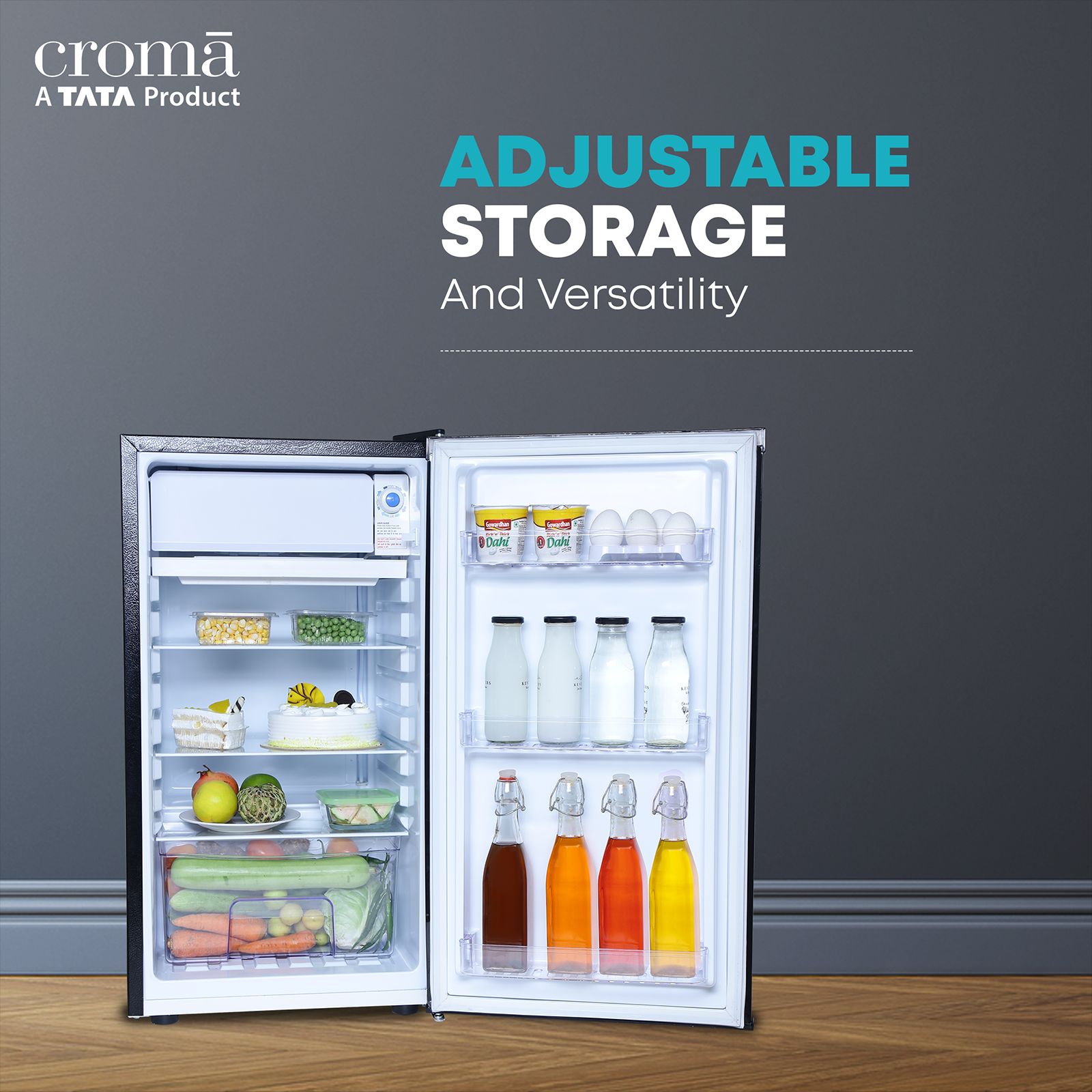 Croma 84 Litres 2 Star Direct Cool Single Door Refrigerator with Reversible Door ( Black)_17