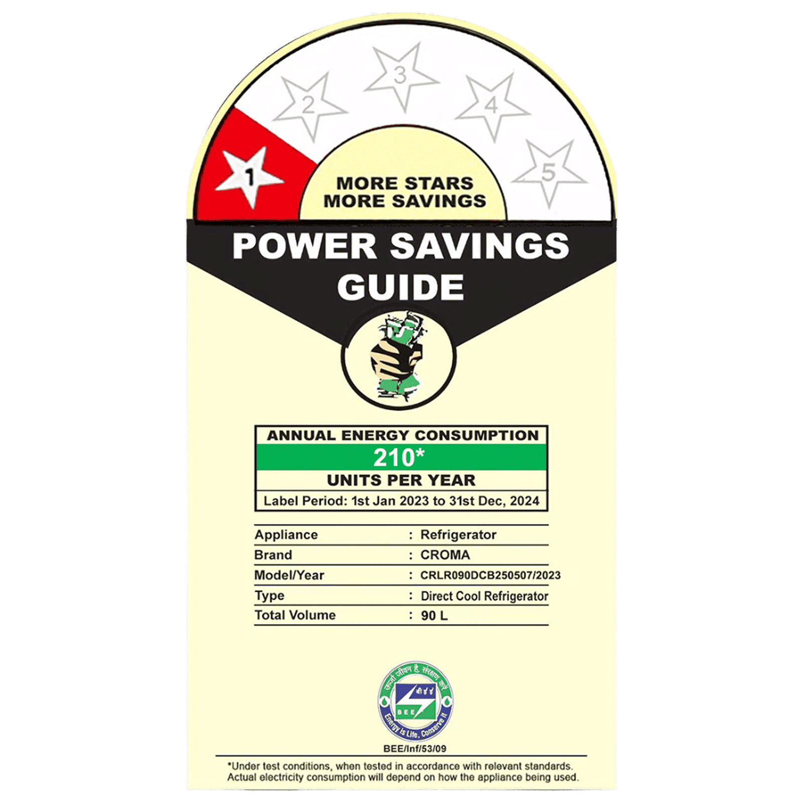 Croma 90 Litres 1 Star Direct Cool Single Door Refrigerator with Anti Fungal Door Gasket (CRLR090DCB250507, Hairline Grey) Croma 90 Litres 1 Star Direct Cool Single Door Refrigerator with Anti Fungal Door Gasket (CRLR090DCB250507, Hairline Grey)_10