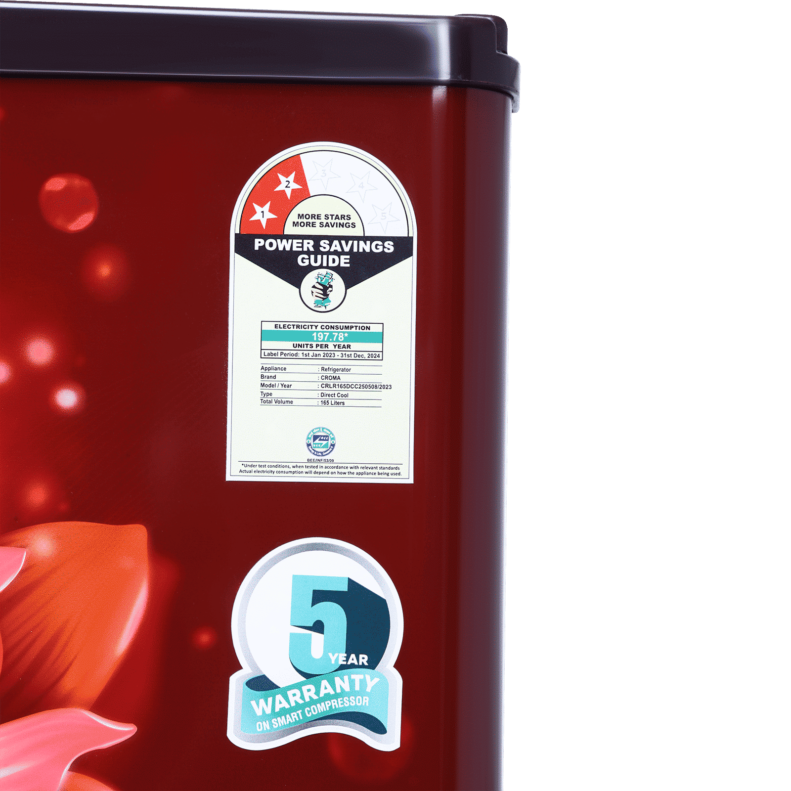 Croma 165 Litres 2 Star Direct Cool Single Door Refrigerator with Anti Fungal Gasket ( PCM Floral)_12