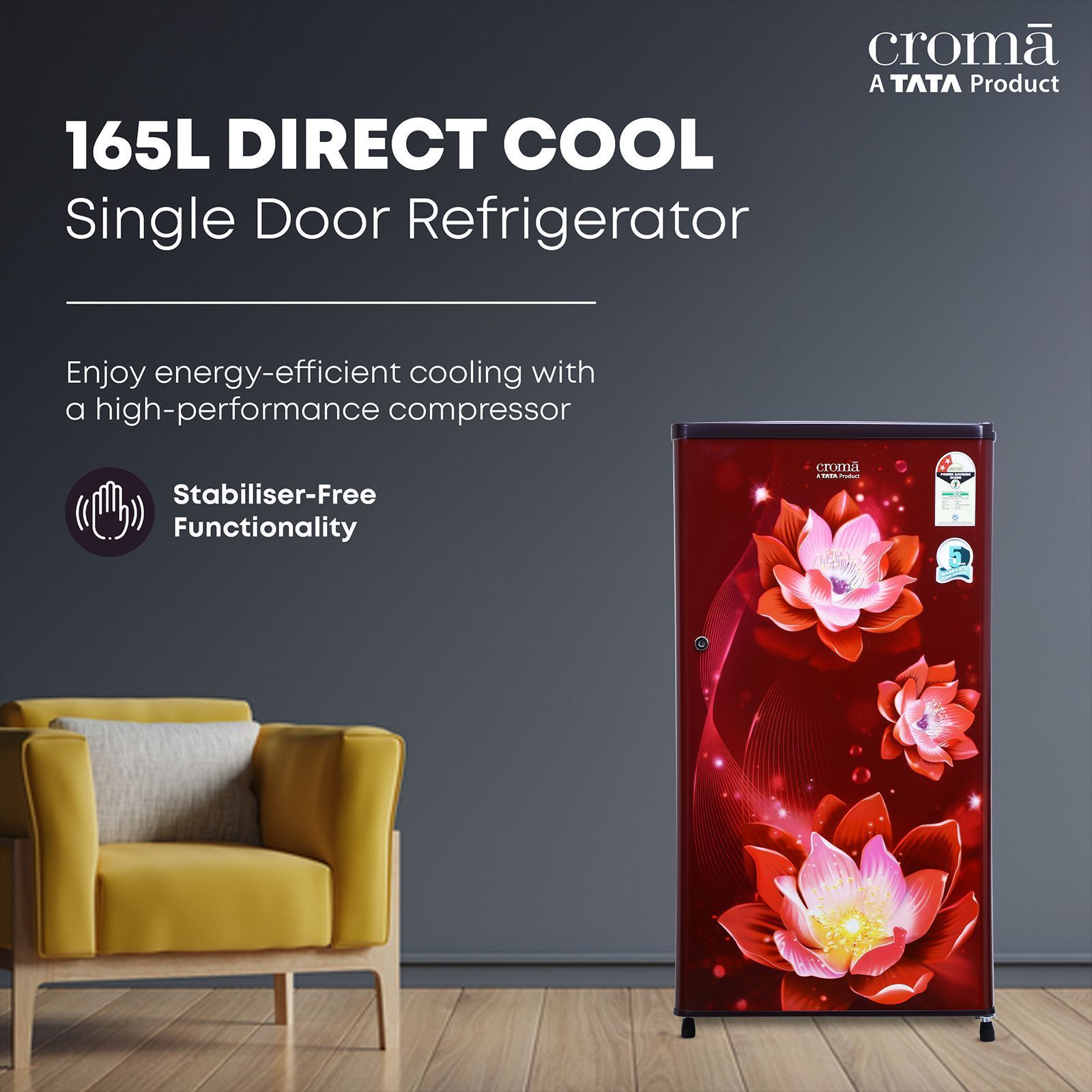 Croma 165 Litres 2 Star Direct Cool Single Door Refrigerator with Anti Fungal Gasket ( PCM Floral)_4