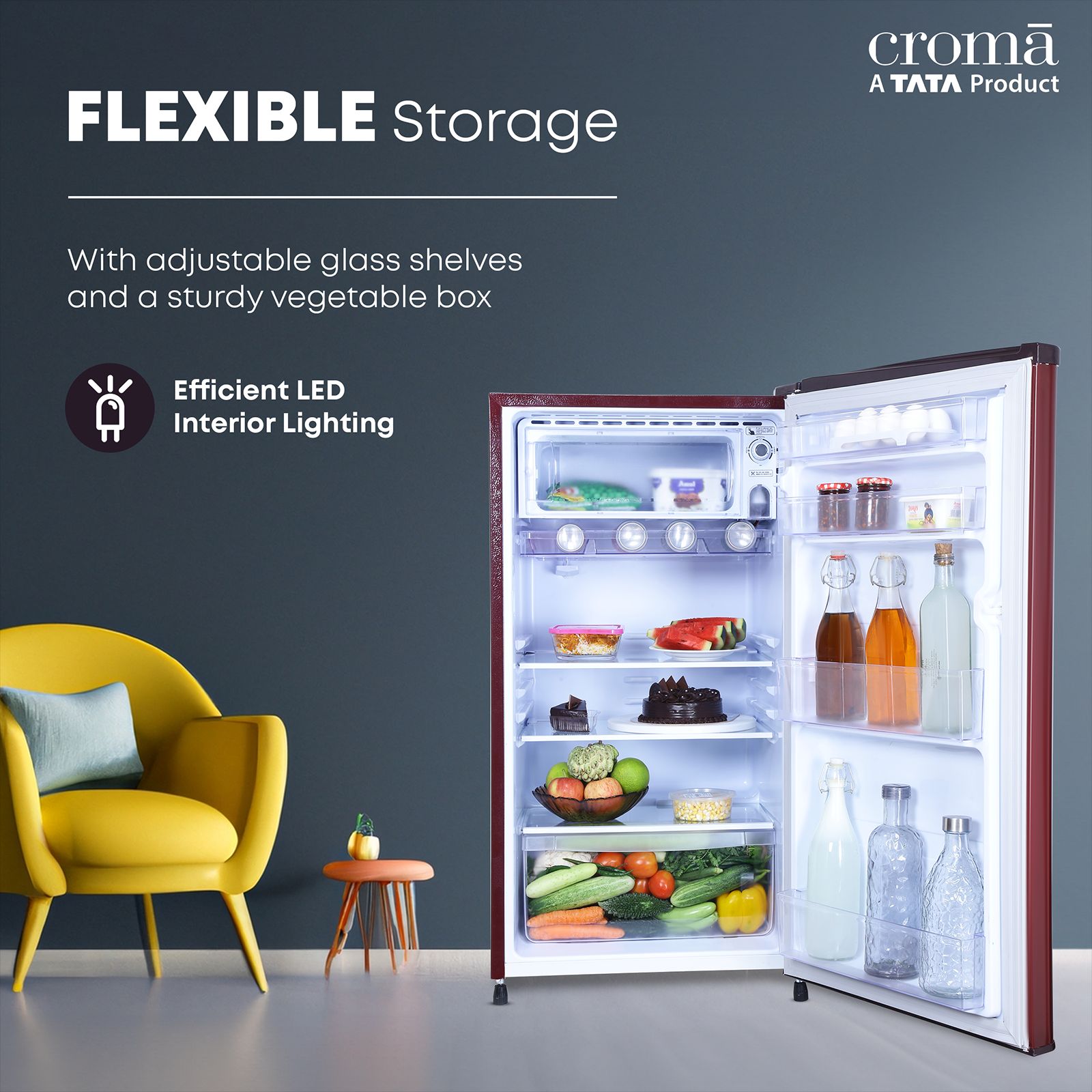 Croma 165 Litres 2 Star Direct Cool Single Door Refrigerator with Anti Fungal Gasket ( PCM Floral)_6
