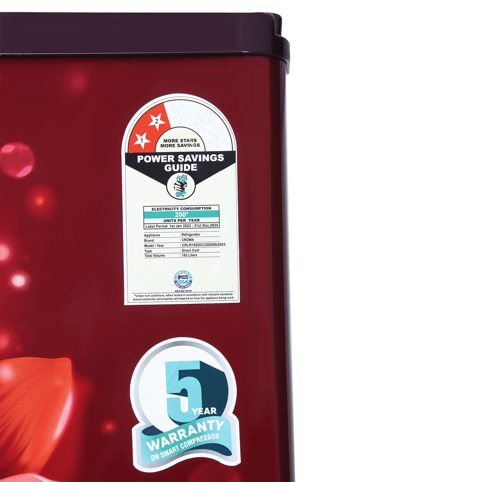 Croma 183 Litres 2 Star Direct Cool Single Door Refrigerator with Anti-Fungal Door Gasket ( Rosalind Wine) Croma 183 Litres 2 Star Direct Cool Single Door Refrigerator with Anti-Fungal Door Gasket ( Rosalind Wine)_10