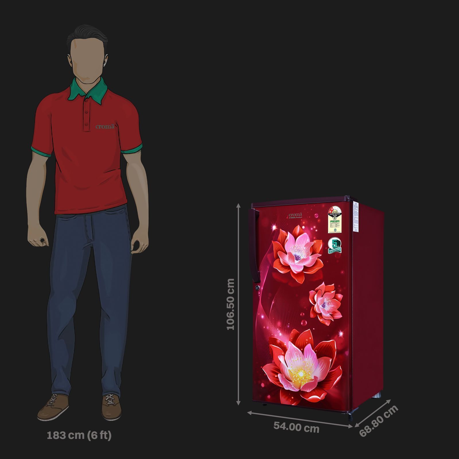 Croma 183 Litres 2 Star Direct Cool Single Door Refrigerator with Anti-Fungal Door Gasket ( Rosalind Wine) Croma 183 Litres 2 Star Direct Cool Single Door Refrigerator with Anti-Fungal Door Gasket ( Rosalind Wine)_2