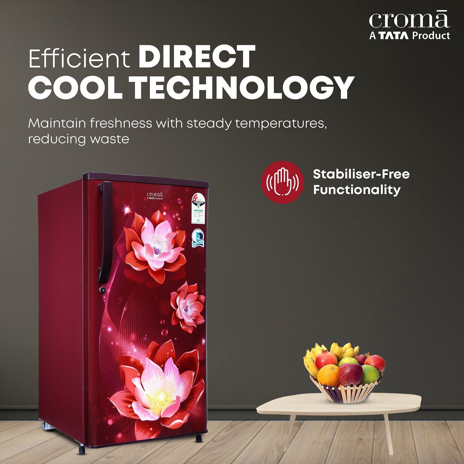 Croma 183 Litres 2 Star Direct Cool Single Door Refrigerator with Anti-Fungal Door Gasket ( Rosalind Wine) Croma 183 Litres 2 Star Direct Cool Single Door Refrigerator with Anti-Fungal Door Gasket ( Rosalind Wine)_6