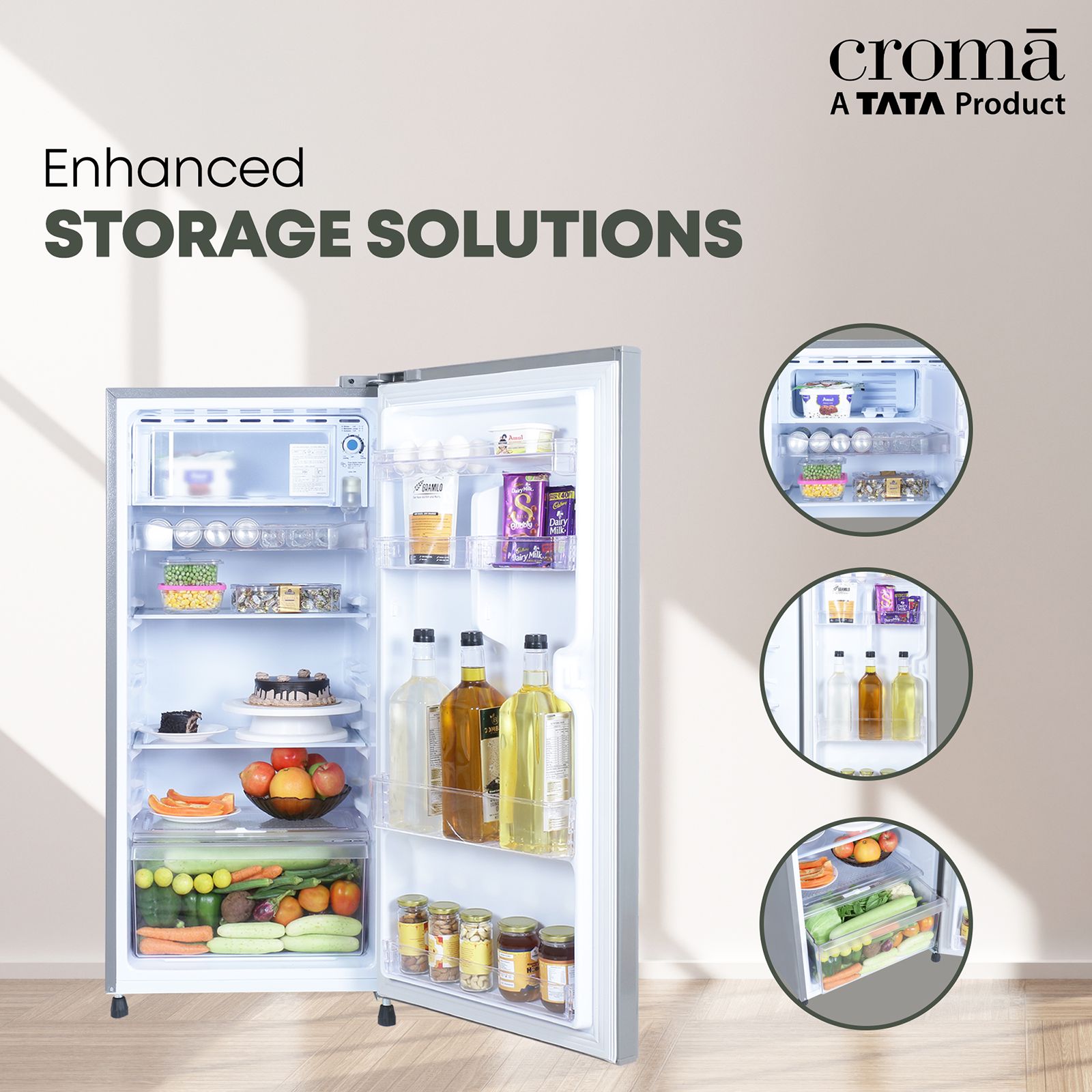 Croma 185 Litres 3 Star Direct Cool Single Door Refrigerator with Inverter Compressor (CRLR185DID276201, Solid Grey)_12