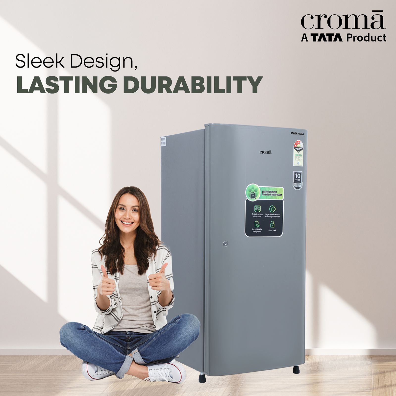 Croma 185 Litres 3 Star Direct Cool Single Door Refrigerator with Inverter Compressor (CRLR185DID276201, Solid Grey)_13