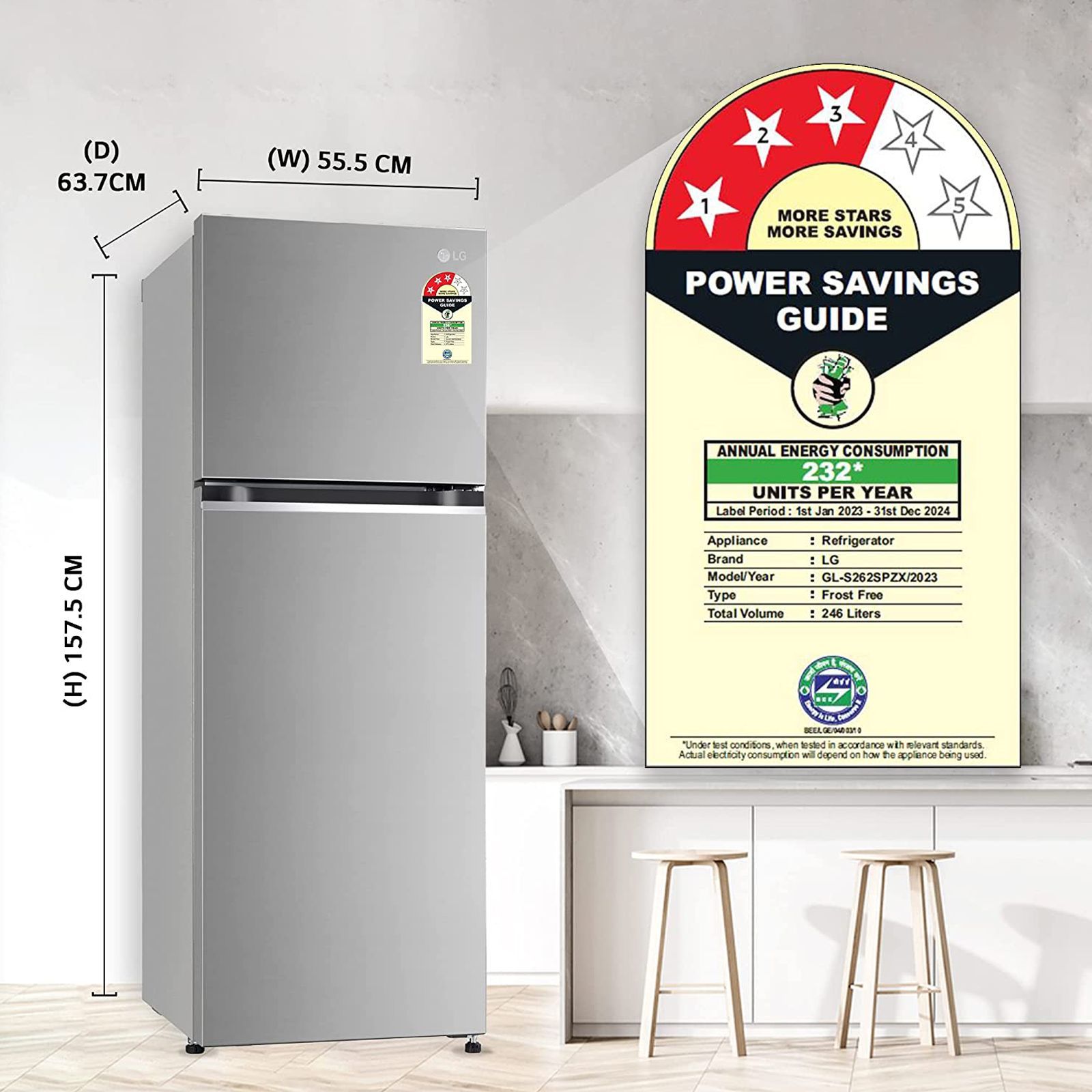 LG 246 Litres 3 Star Frost Free Double Door Convertible Refrigerator with Smart Diagnosis (GL-S262SPZX.DPZZEB, Shiny Steel)_18