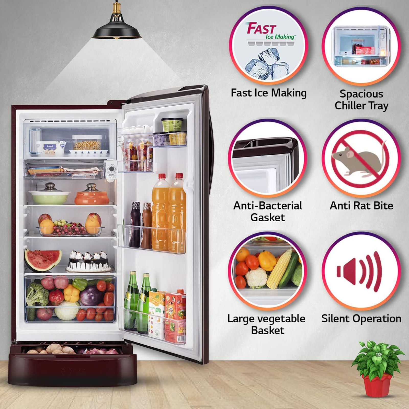 LG 201 Litres 5 Star Direct Cool Single Door Refrigerator with Antibacterial Gasket (GL-D211HSEZ, Scarlet Euphoria) LG 201 Litres 5 Star Direct Cool Single Door Refrigerator with Antibacterial Gasket (GL-D211HSEZ, Scarlet Euphoria)_15
