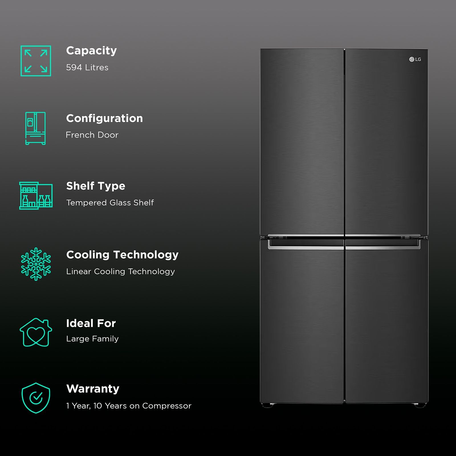 LG 594 Litres Frost Free French Door Smart Wi-Fi Enabled Refrigerator with Linear Cooling Technology (GC-B22FTQVB.AMCQEB, Matte Black)_2