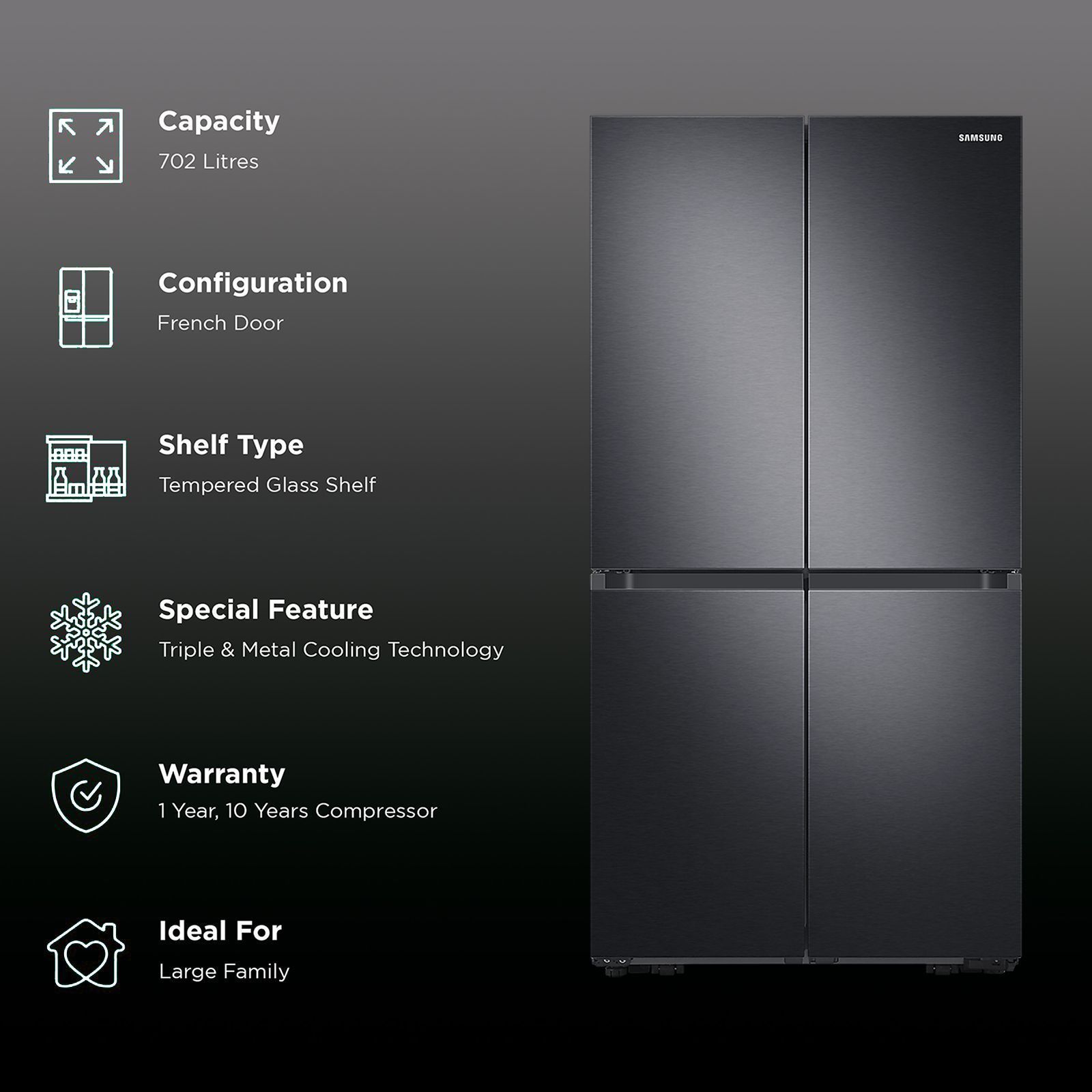 SAMSUNG 702 Litres Frost Free Side by Side Refrigerator with Water Dispenser (RF70A967FB1/TL, Black DOI) SAMSUNG 702 Litres Frost Free Side by Side Refrigerator with Water Dispenser (RF70A967FB1/TL, Black DOI)_2