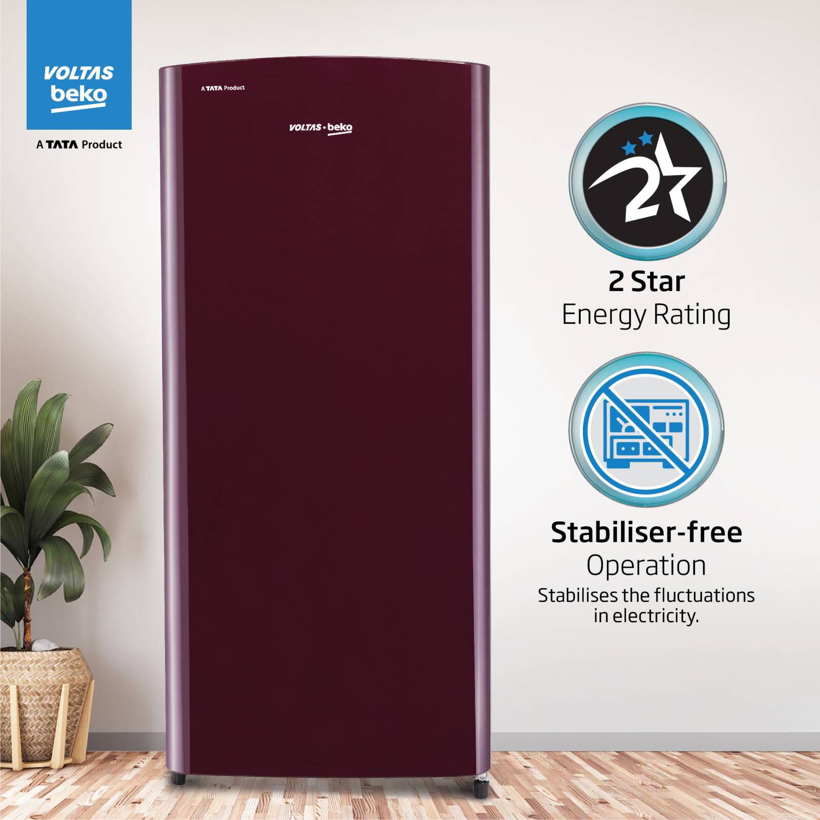 VOLTAS beko 173 Litres 2 Star Direct Cool Single Door Refrigerator with Reciprocating Compressor (RDC205D / S0XWR0M0, Wine) VOLTAS beko 173 Litres 2 Star Direct Cool Single Door Refrigerator with Reciprocating Compressor (RDC205D / S0XWR0M0, Wine)_8