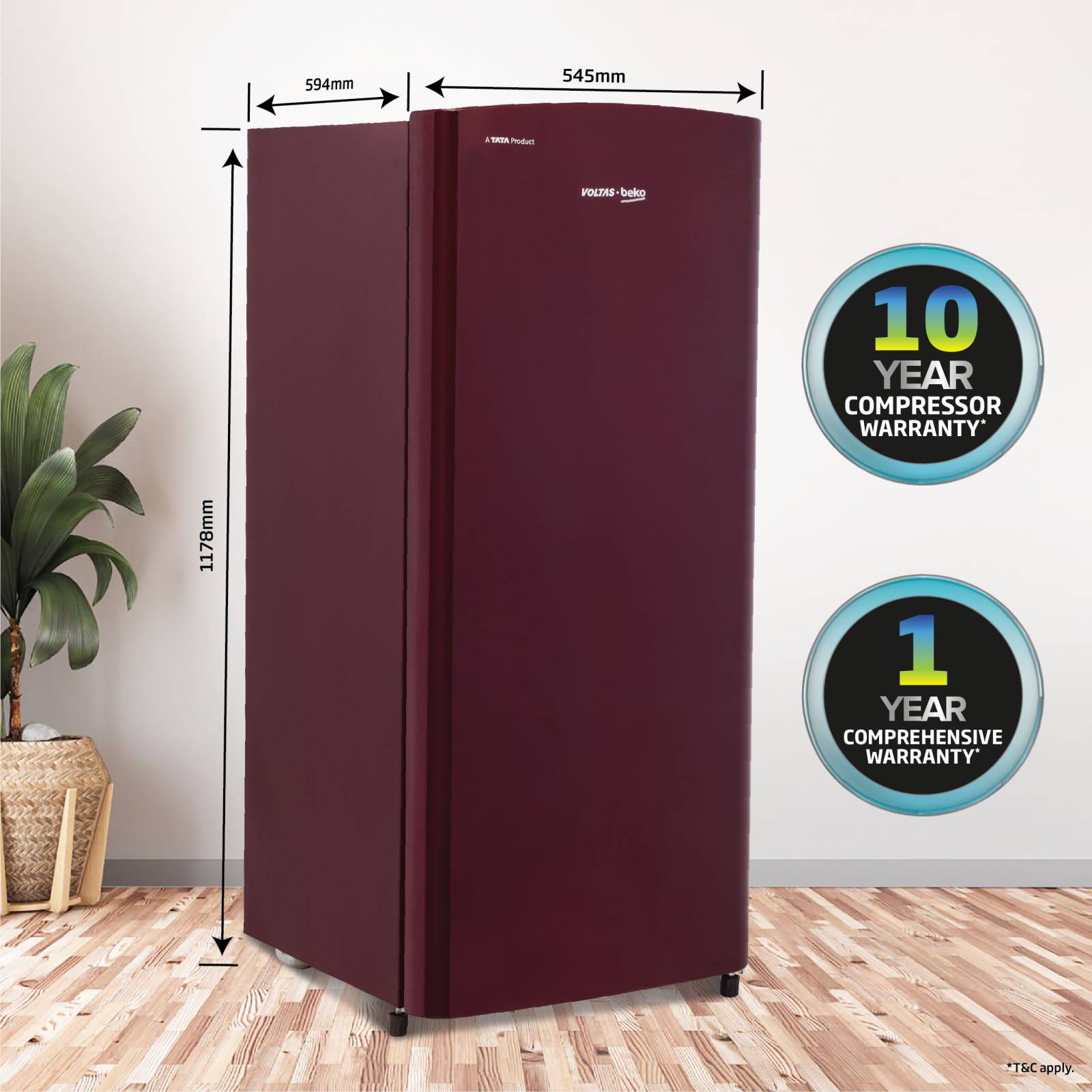 VOLTAS beko 173 Litres 2 Star Direct Cool Single Door Refrigerator with Reciprocating Compressor (RDC205D / S0XWR0M0, Wine) VOLTAS beko 173 Litres 2 Star Direct Cool Single Door Refrigerator with Reciprocating Compressor (RDC205D / S0XWR0M0, Wine)_9
