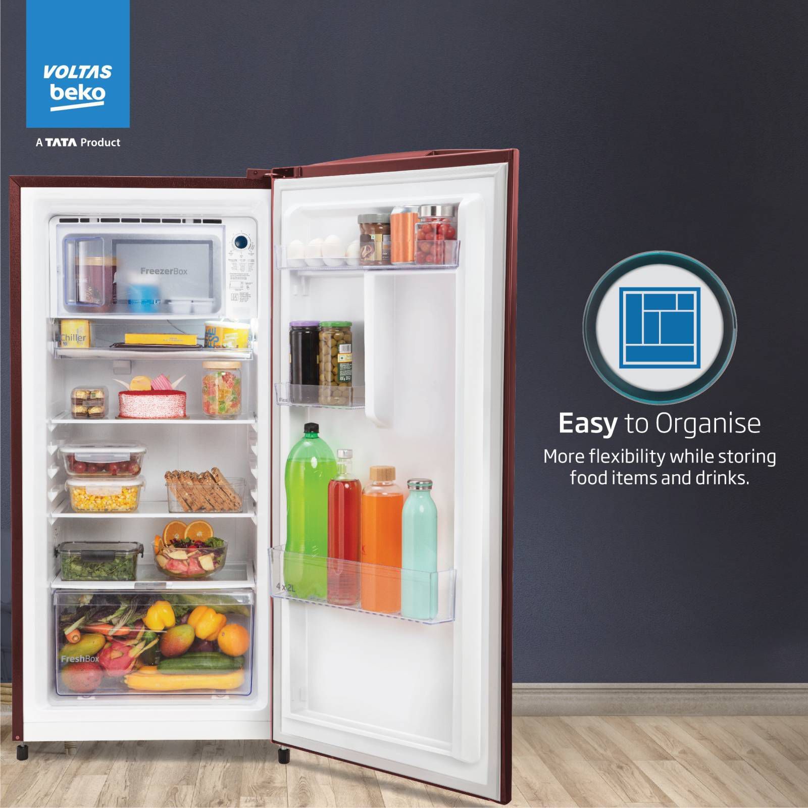 VOLTAS beko 173 Litres 2 Star Direct Cool Single Door Refrigerator with Reciprocating Compressor (RDC205D / S0XWR0M0, Wine) VOLTAS beko 173 Litres 2 Star Direct Cool Single Door Refrigerator with Reciprocating Compressor (RDC205D / S0XWR0M0, Wine)_10