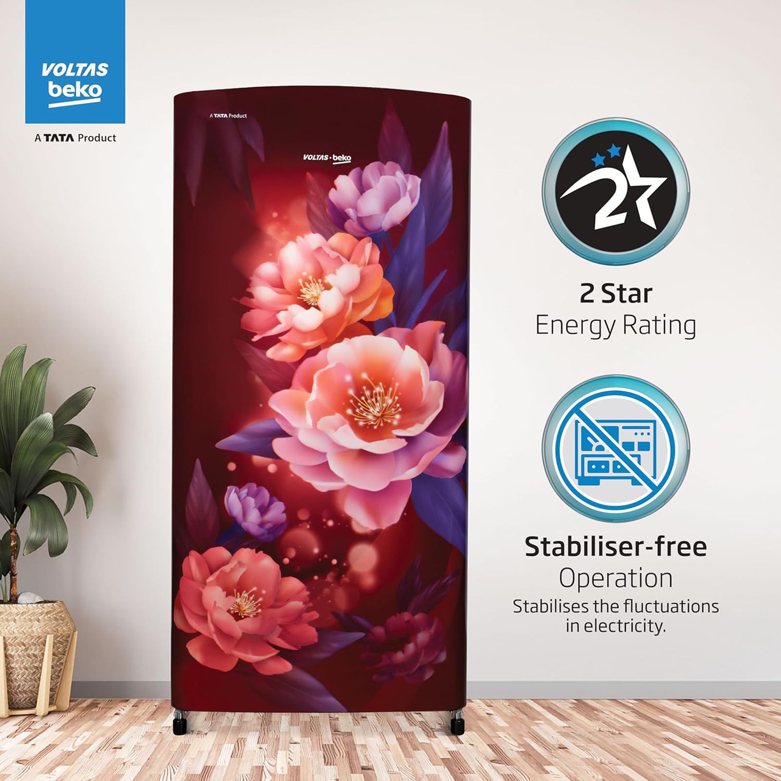 VOLTAS beko 173 Litres 2 Star Direct Cool Single Door Refrigerator with Stabilizer Free Operation (RDC205D / S0PWR0M0, Peony Wine)_10