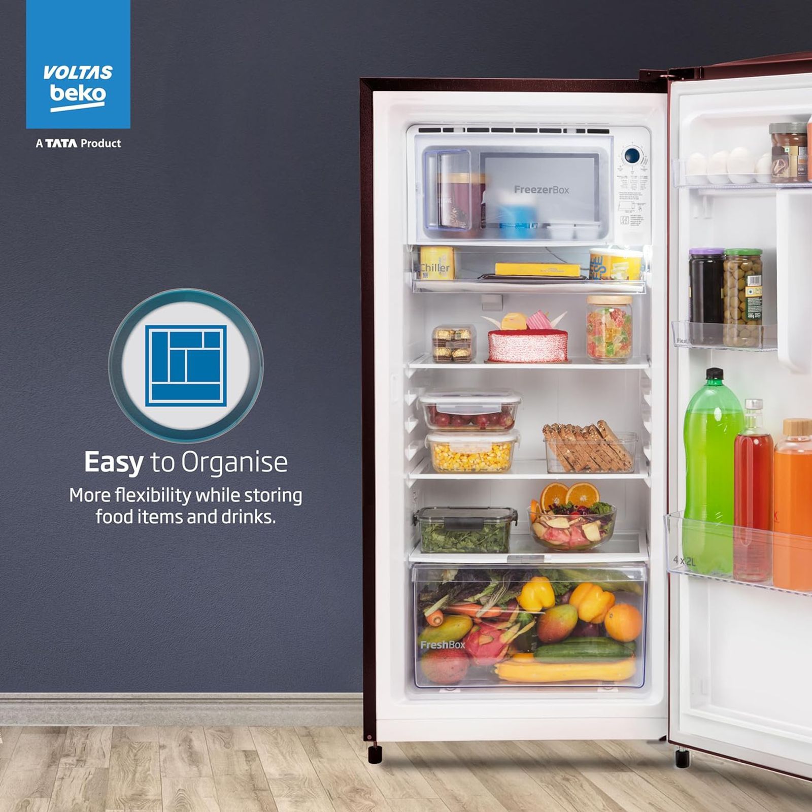 VOLTAS beko 173 Litres 2 Star Direct Cool Single Door Refrigerator with Stabilizer Free Operation (RDC205D / S0PWR0M0, Peony Wine)_12
