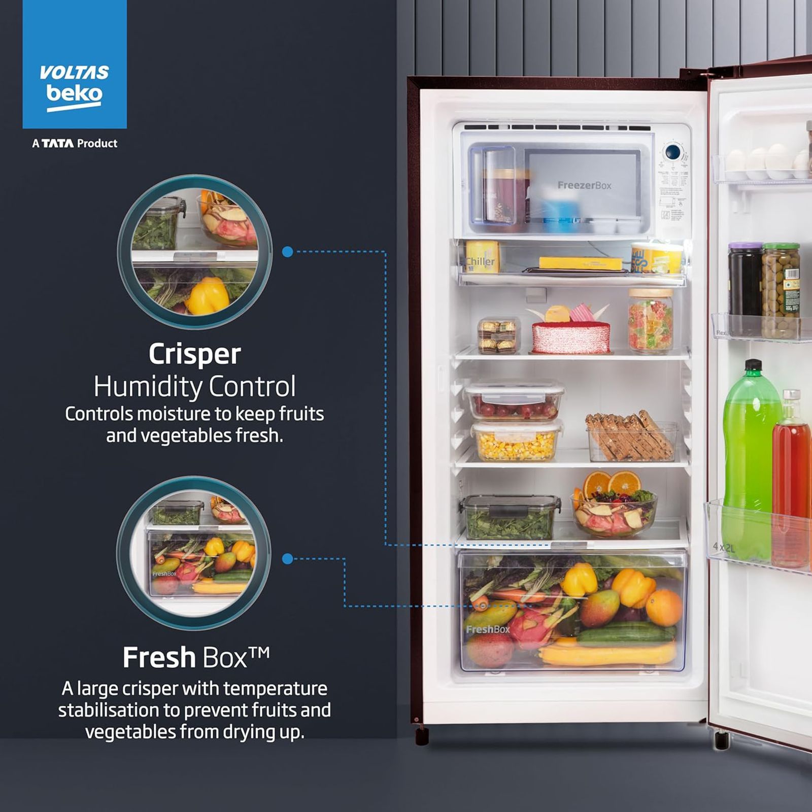 VOLTAS beko 173 Litres 2 Star Direct Cool Single Door Refrigerator with Stabilizer Free Operation (RDC205D / S0PWR0M0, Peony Wine)_15