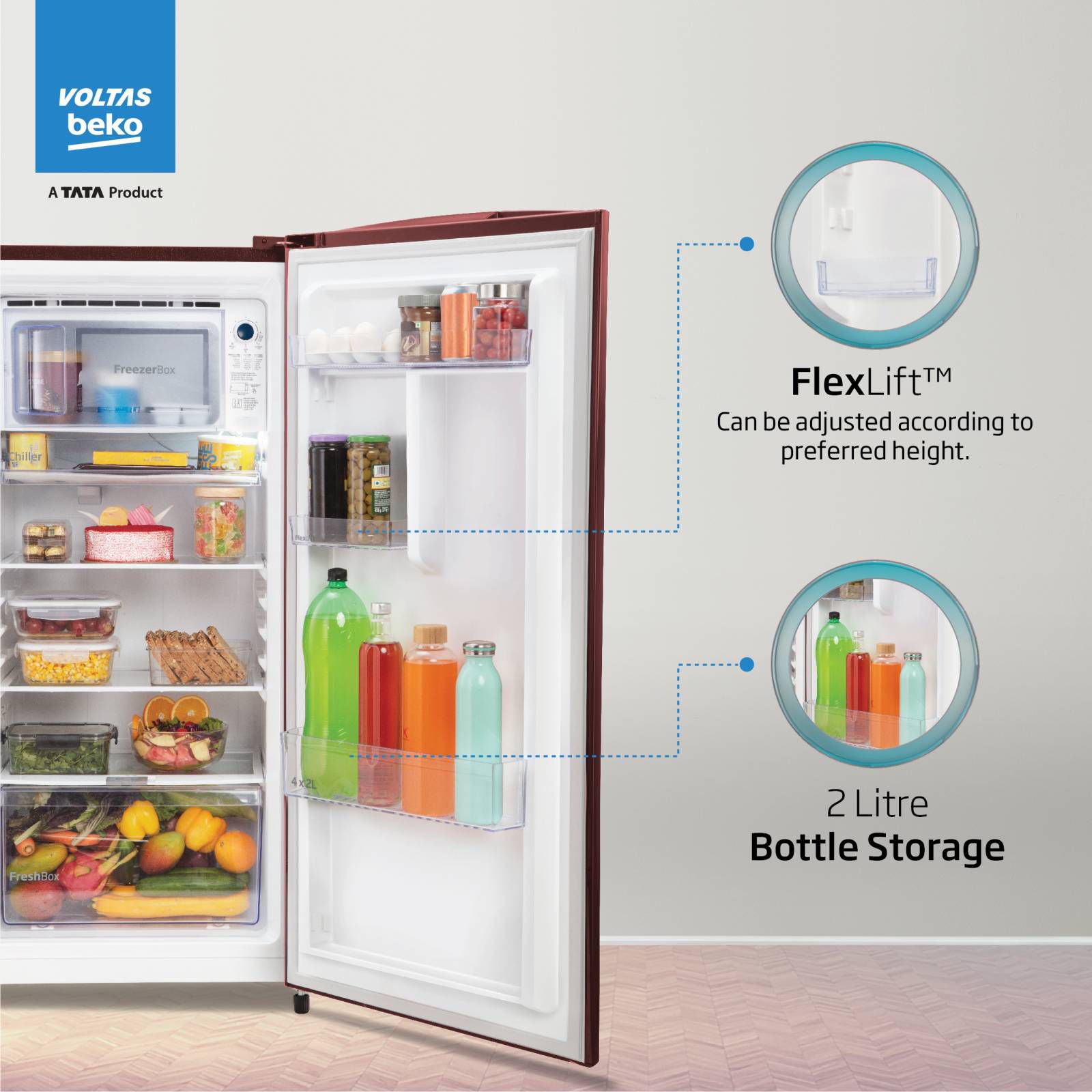 VOLTAS beko 183 Litres 3 Star Direct Cool Single Door Refrigerator with Reciprocating Compressor (RDC215C / S0WFR0M0, Fressia Wine)_14