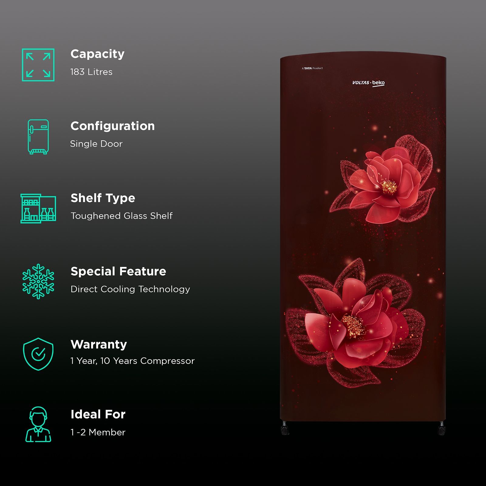 VOLTAS beko 183 Litres 3 Star Direct Cool Single Door Refrigerator with Reciprocating Compressor (RDC215C / S0WFR0M0, Fressia Wine)_2