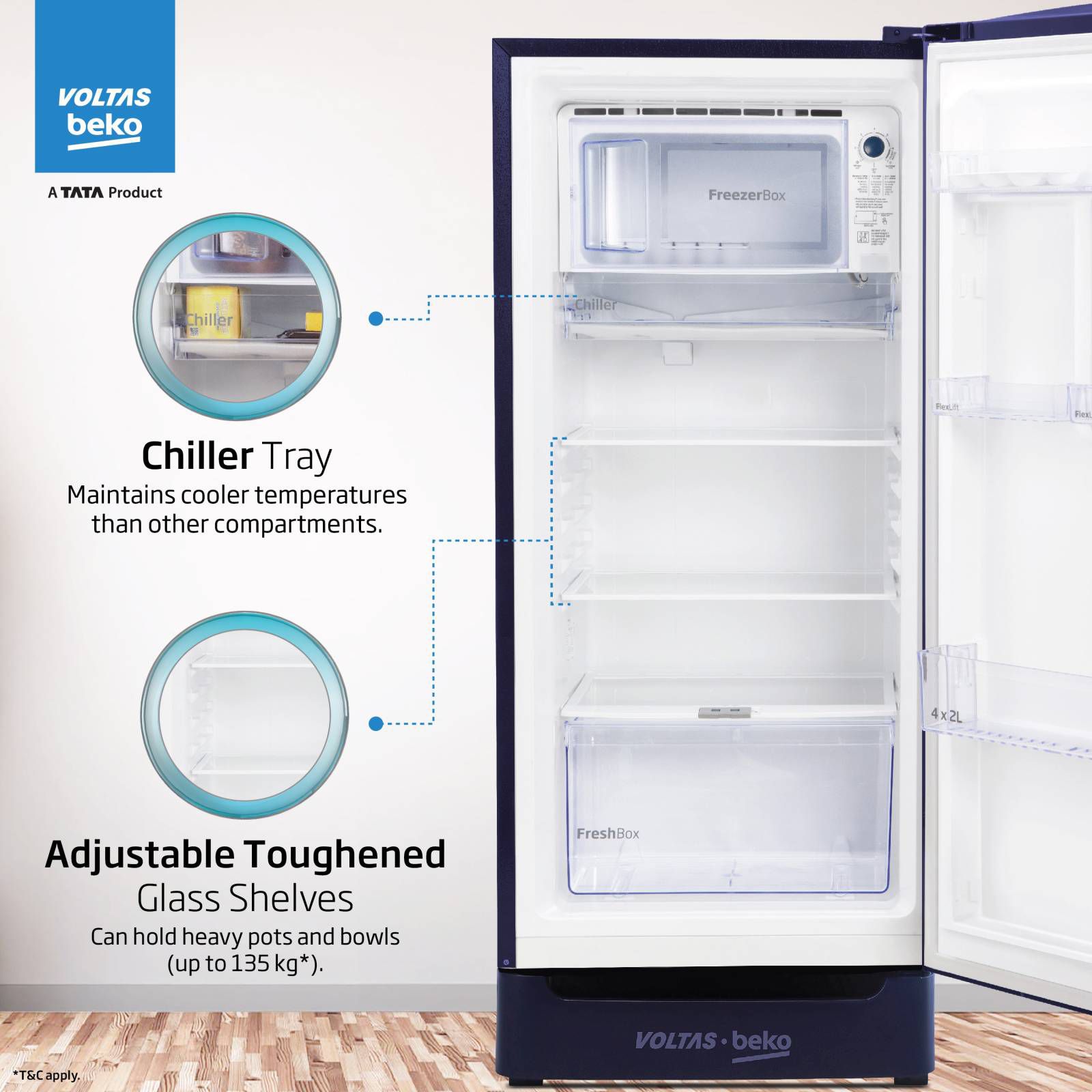 VOLTAS beko 183 Litres 4 Star Direct Cool Single Door Refrigerator with Stabilizer Free Operation (RDC215B / W0DBR0M0, Dahlia Blue) VOLTAS beko 183 Litres 4 Star Direct Cool Single Door Refrigerator with Stabilizer Free Operation (RDC215B / W0DBR0M0, Dahlia Blue)_12