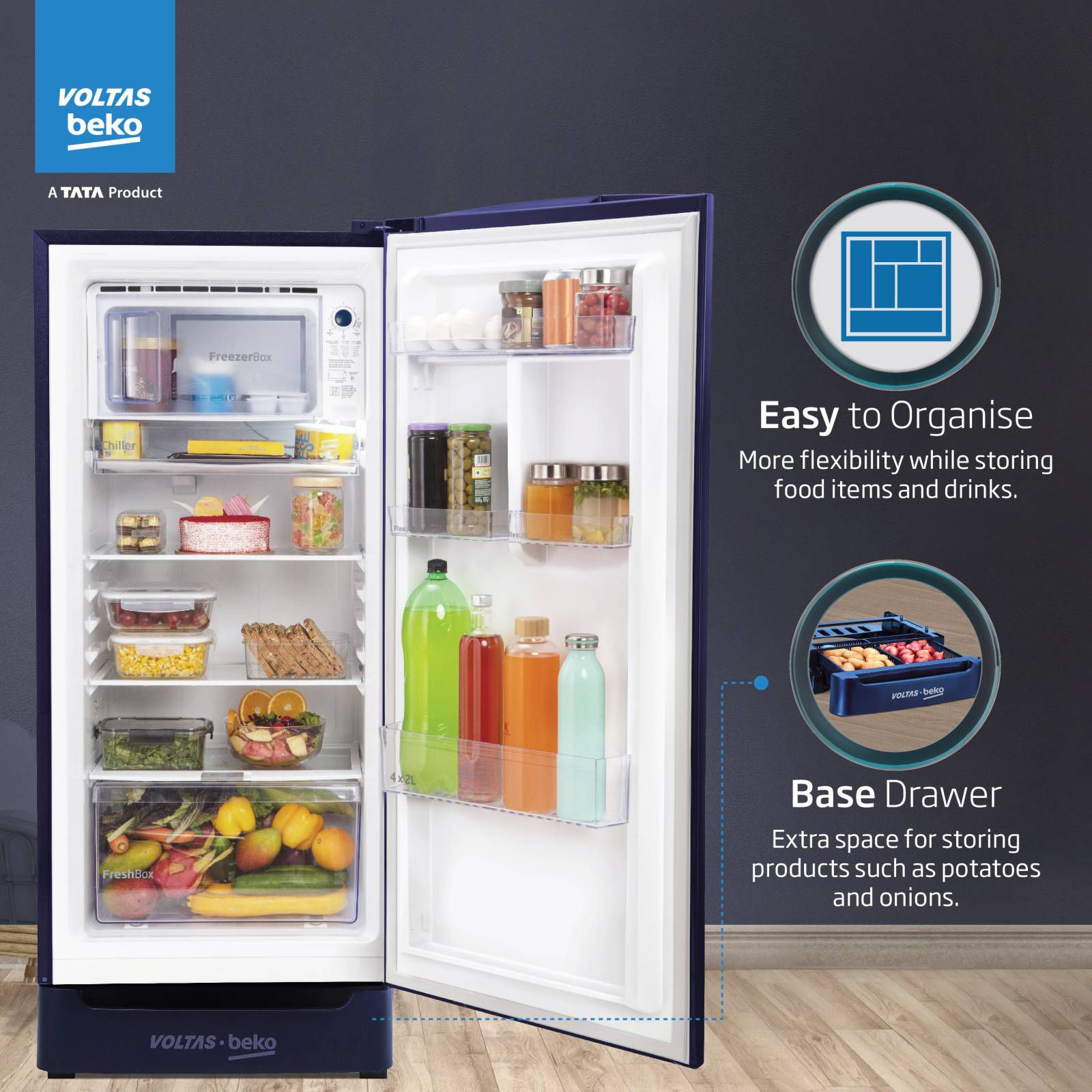 VOLTAS beko 183 Litres 4 Star Direct Cool Single Door Refrigerator with Stabilizer Free Operation (RDC215B / W0DBR0M0, Dahlia Blue) VOLTAS beko 183 Litres 4 Star Direct Cool Single Door Refrigerator with Stabilizer Free Operation (RDC215B / W0DBR0M0, Dahlia Blue)_13