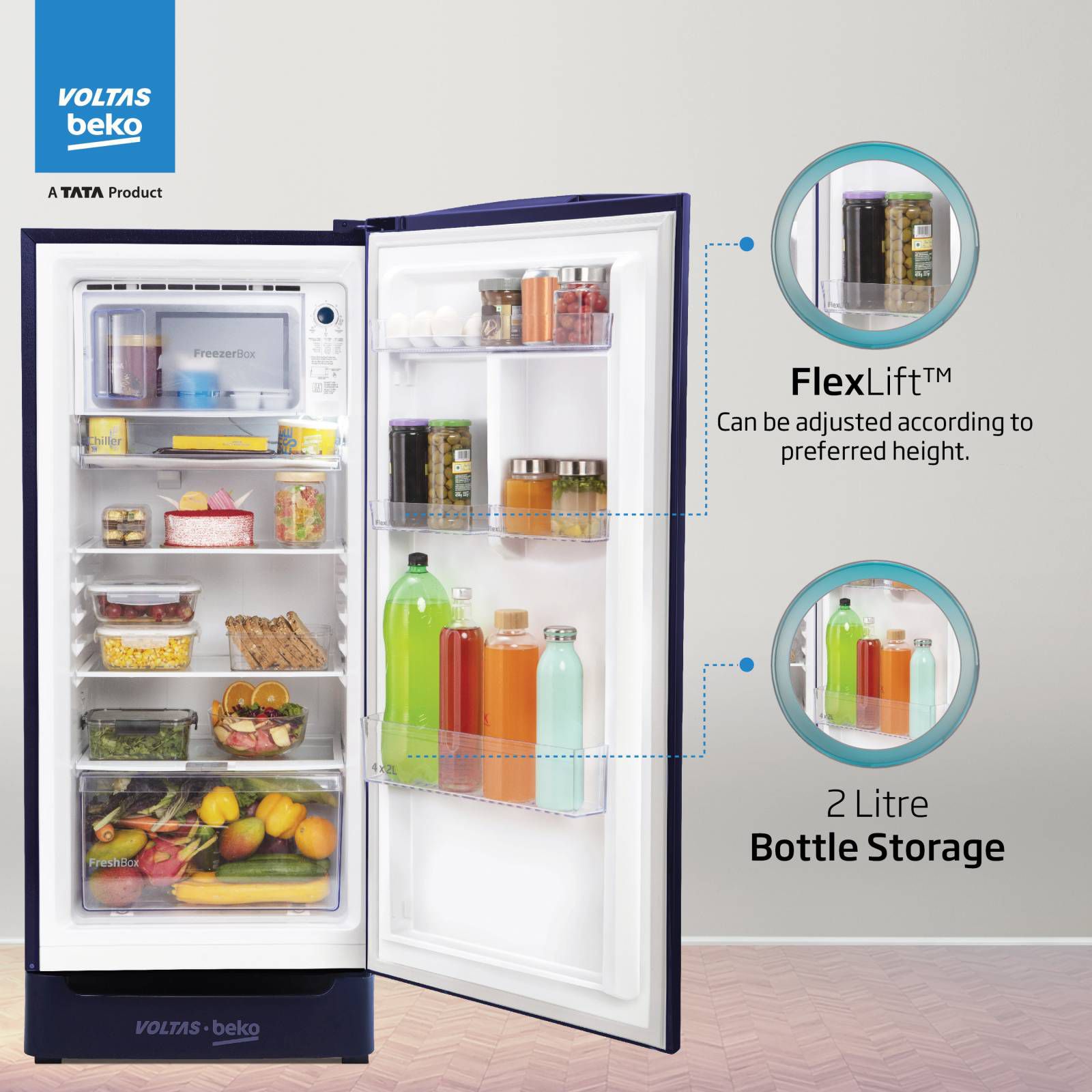 VOLTAS beko 183 Litres 4 Star Direct Cool Single Door Refrigerator with Stabilizer Free Operation (RDC215B / W0DBR0M0, Dahlia Blue) VOLTAS beko 183 Litres 4 Star Direct Cool Single Door Refrigerator with Stabilizer Free Operation (RDC215B / W0DBR0M0, Dahlia Blue)_14