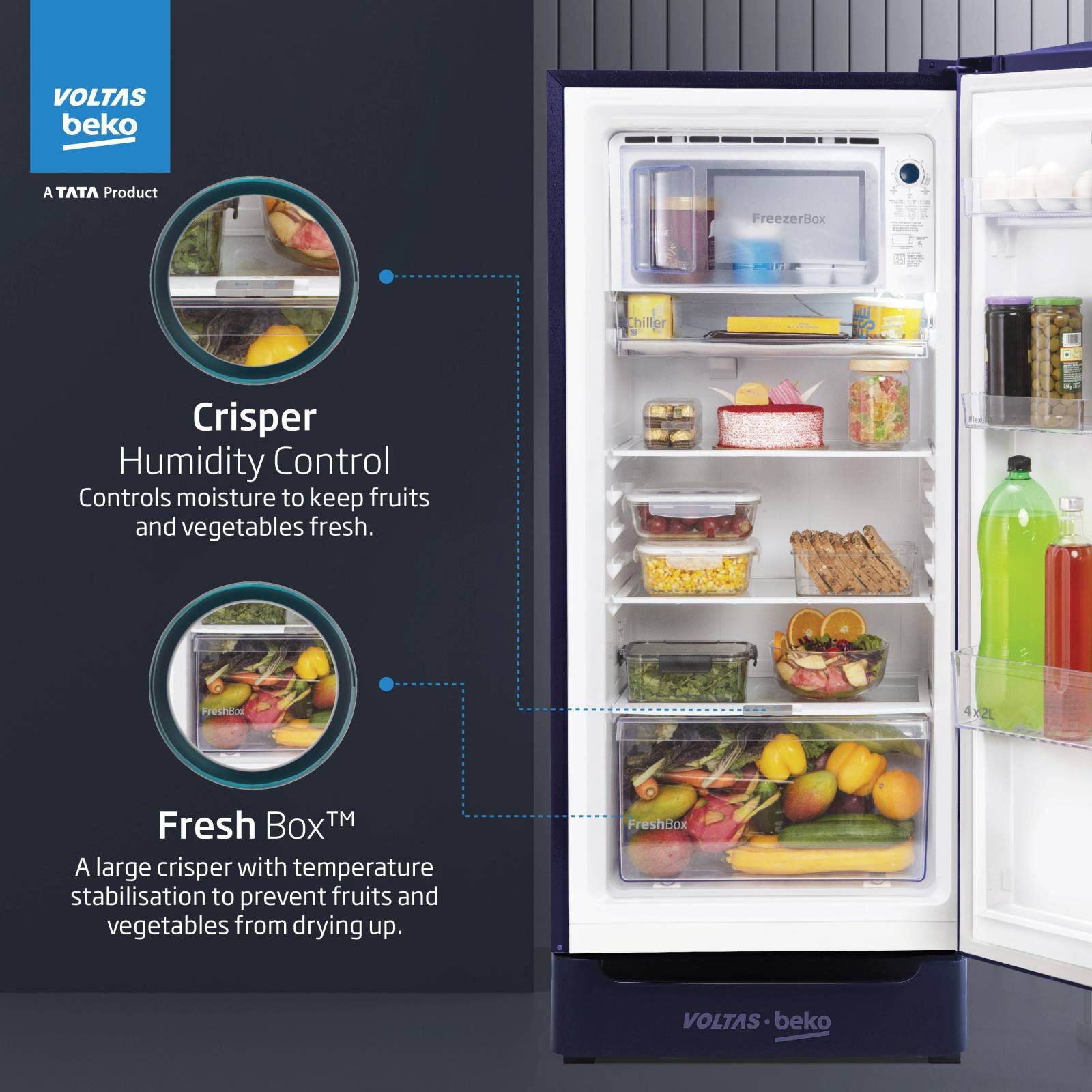 VOLTAS beko 183 Litres 4 Star Direct Cool Single Door Refrigerator with Stabilizer Free Operation (RDC215B / W0DBR0M0, Dahlia Blue) VOLTAS beko 183 Litres 4 Star Direct Cool Single Door Refrigerator with Stabilizer Free Operation (RDC215B / W0DBR0M0, Dahlia Blue)_15