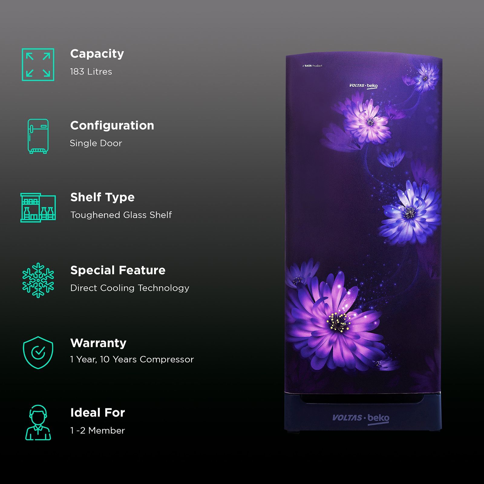 VOLTAS beko 183 Litres 4 Star Direct Cool Single Door Refrigerator with Stabilizer Free Operation (RDC215B / W0DBR0M0, Dahlia Blue) VOLTAS beko 183 Litres 4 Star Direct Cool Single Door Refrigerator with Stabilizer Free Operation (RDC215B / W0DBR0M0, Dahlia Blue)_2