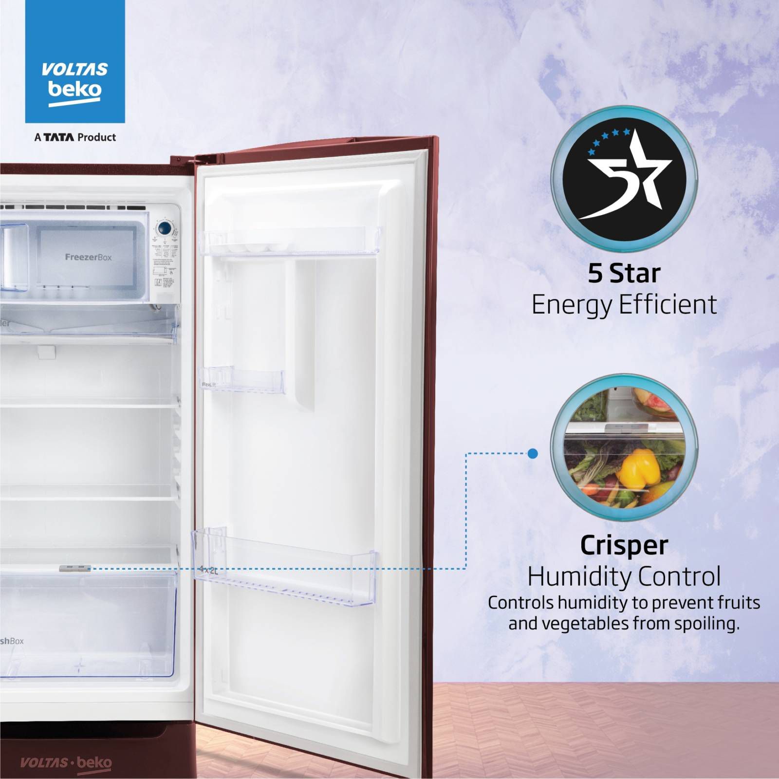 VOLTAS beko 183 Litres 5 Star Direct Cool Single Door Refrigerator with Reciprocating Compressor (RDC215A / W0VWR0M0, Vivi Wine)_10