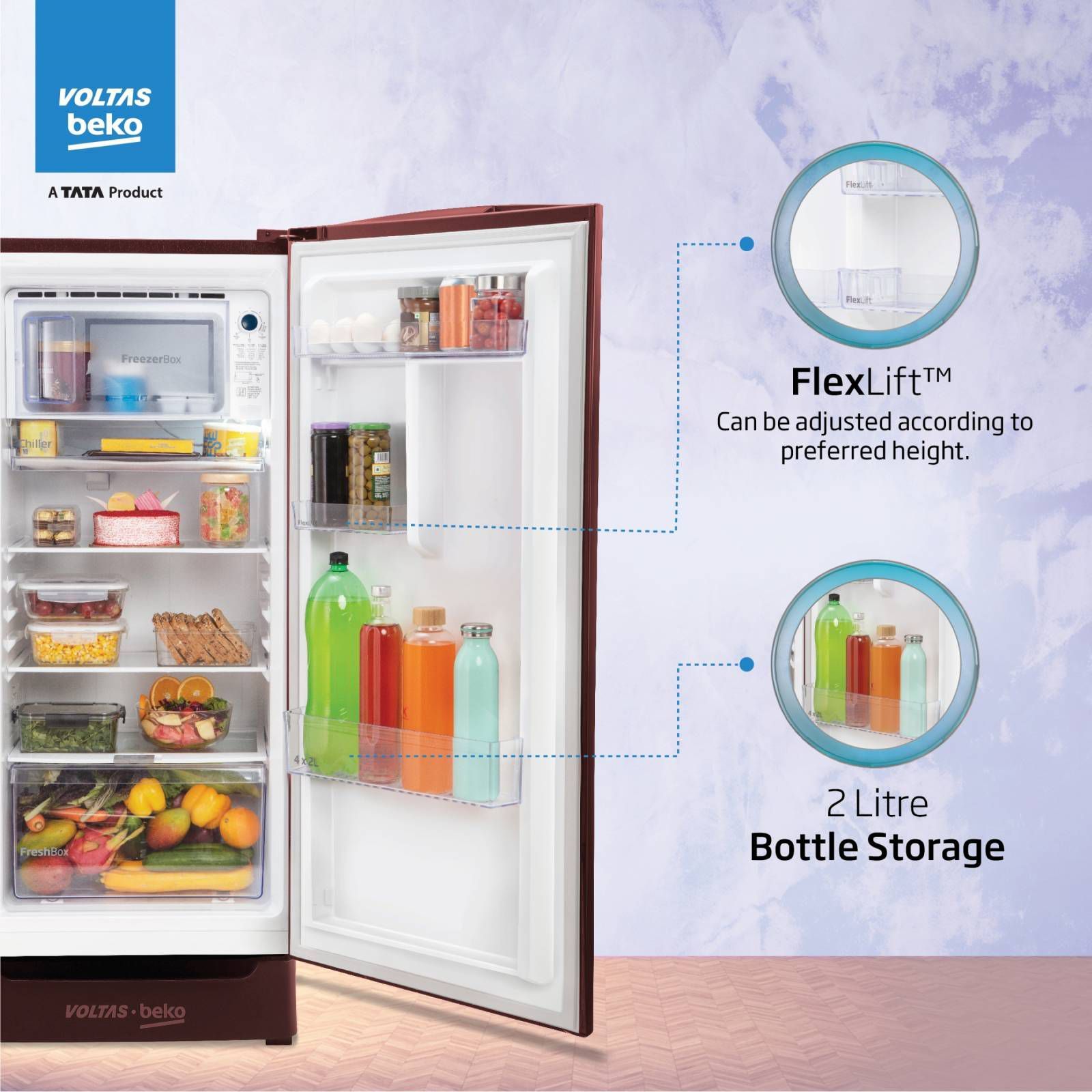 VOLTAS beko 183 Litres 5 Star Direct Cool Single Door Refrigerator with Reciprocating Compressor (RDC215A / W0VWR0M0, Vivi Wine)_13