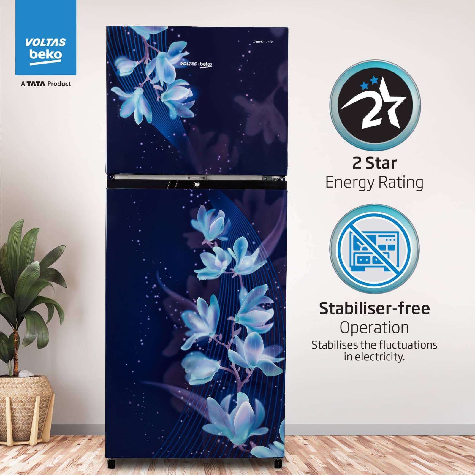 VOLTAS beko 228 Litres 2 Star Frost Free Double Door Refrigerator with Reciprocating Compressor (RFF265D / W0NBR0I0, Nightangle Blue)_11