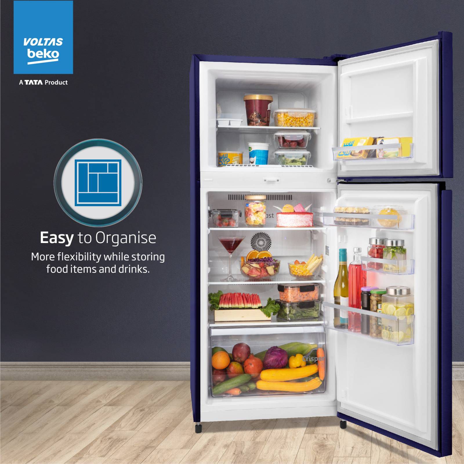 VOLTAS beko 228 Litres 2 Star Frost Free Double Door Refrigerator with Reciprocating Compressor (RFF265D / W0NBR0I0, Nightangle Blue)_12