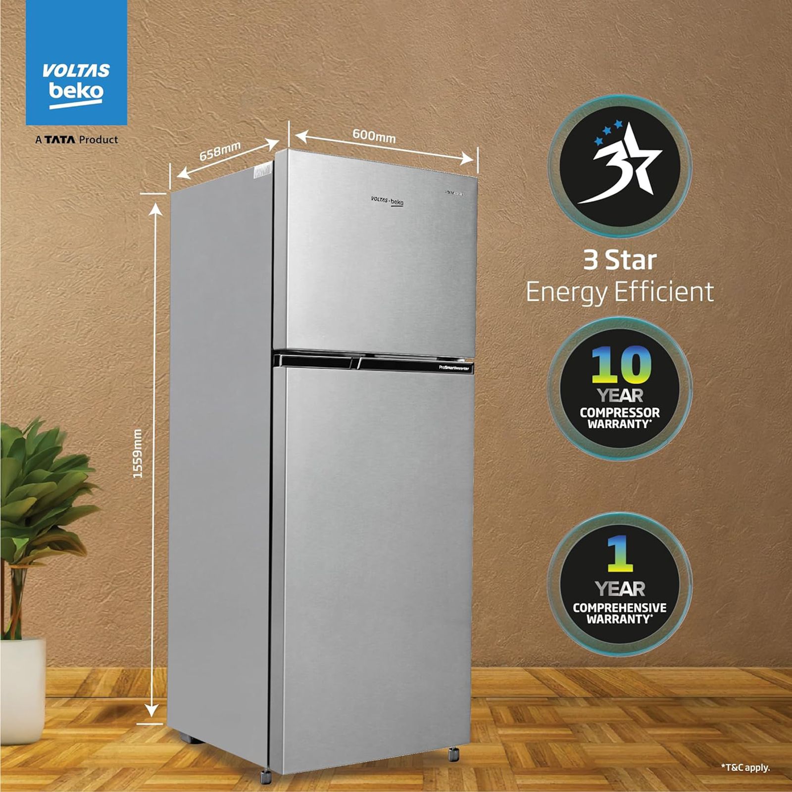 VOLTAS beko 248 Litres 3 Star Frost Free Double Door Refrigerator with Neo Frost Dual Cooling (RFF285C / WPXIR0I0, Brushed Silver)_12