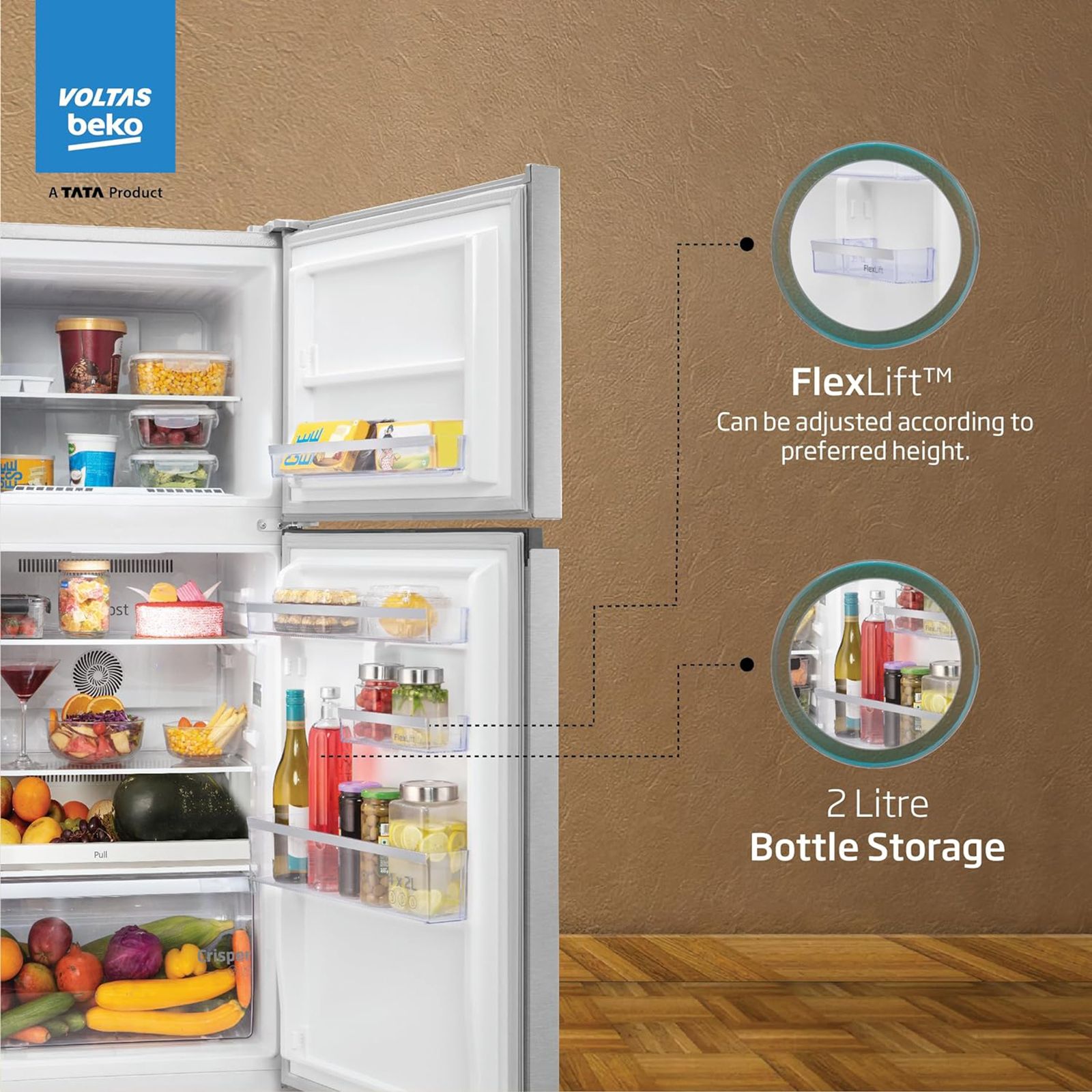 VOLTAS beko 248 Litres 3 Star Frost Free Double Door Refrigerator with Neo Frost Dual Cooling (RFF285C / WPXIR0I0, Brushed Silver)_13