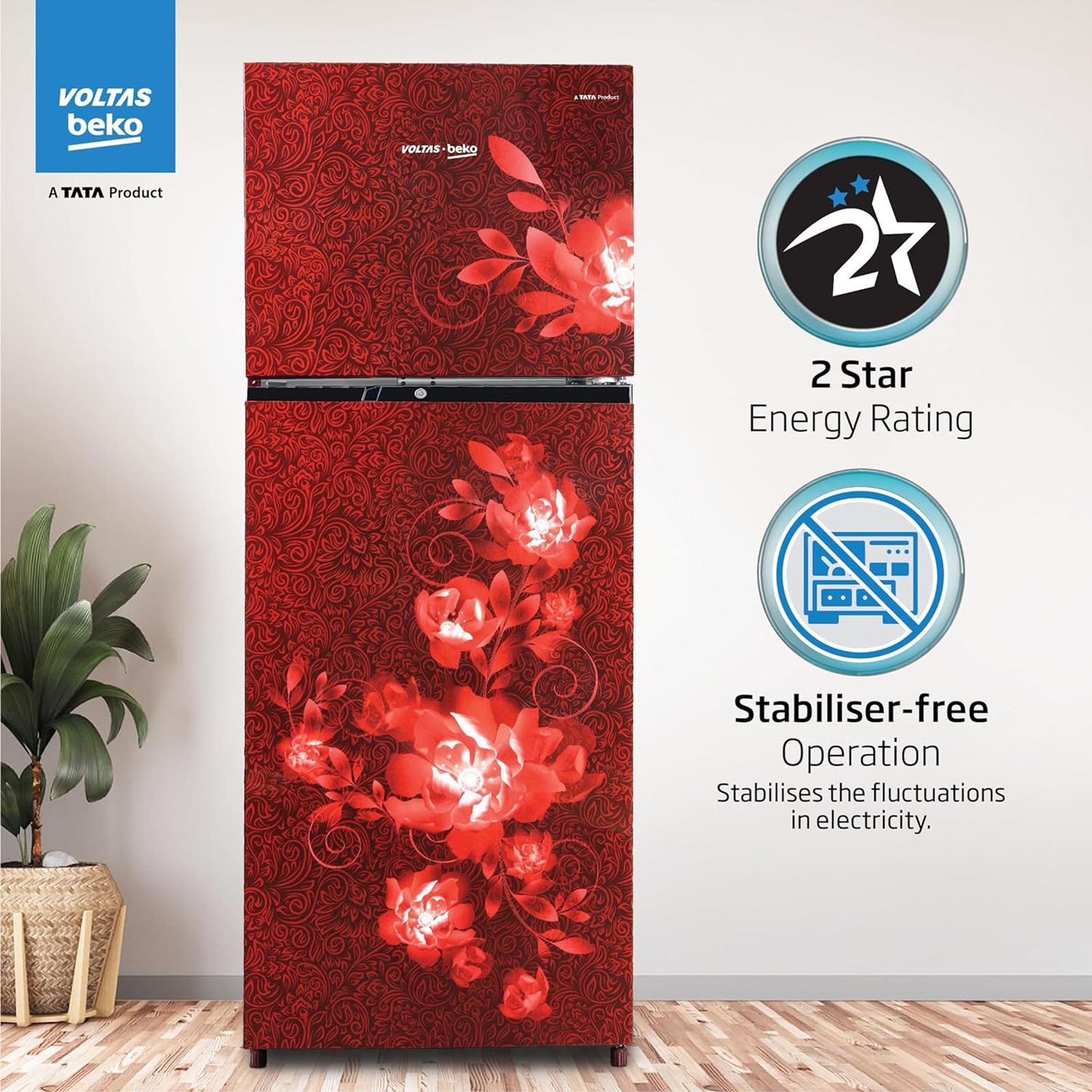 VOLTAS beko 248 Litres 2 Star Frost Free Double Door Refrigerator with Reciprocating Compressor (RFF285D/W0CWR0I000, Celin Wine)_8
