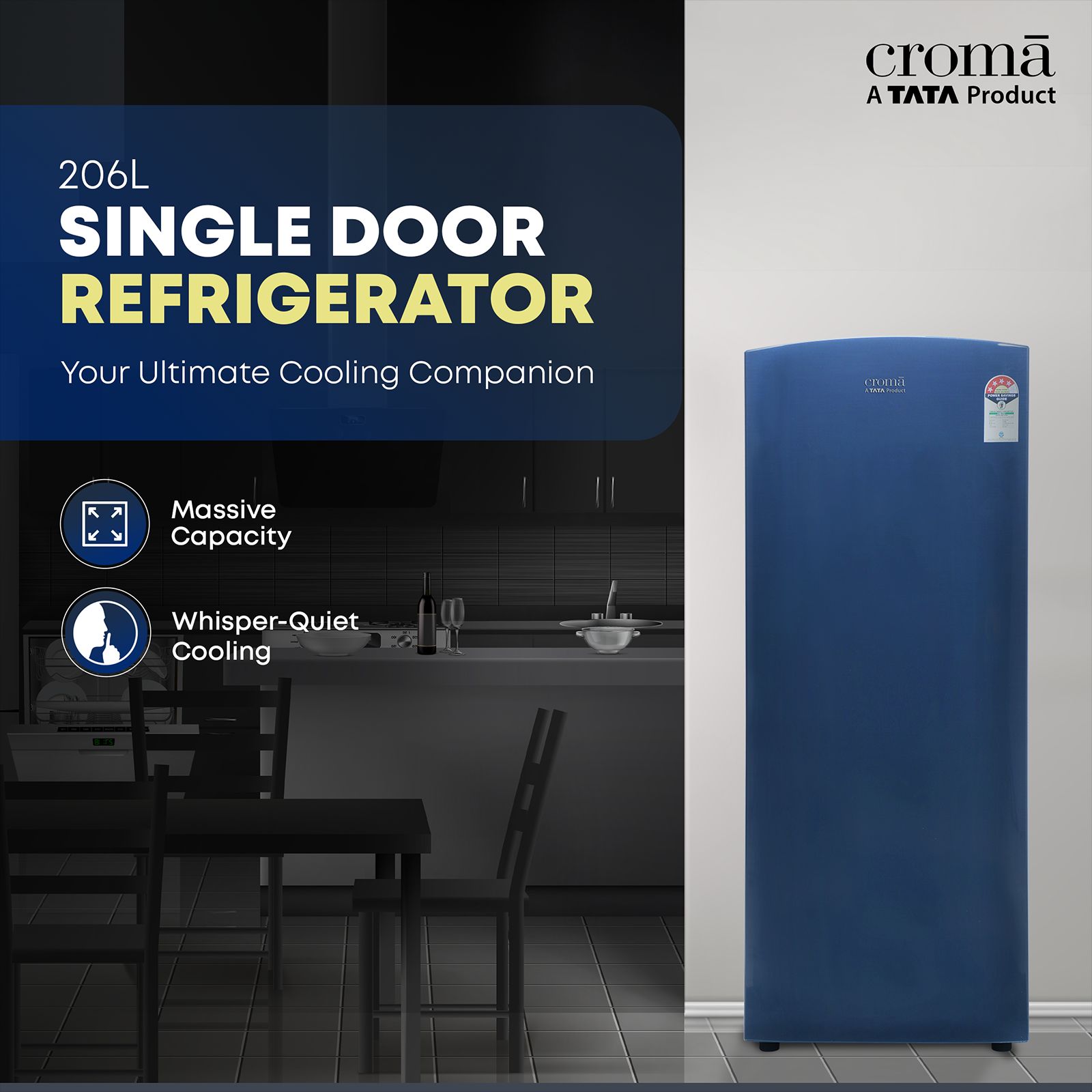 Croma 206 Litres 4 Star Direct Cool Single Door Refrigerator with Inverter Compressor ( Blue)_5