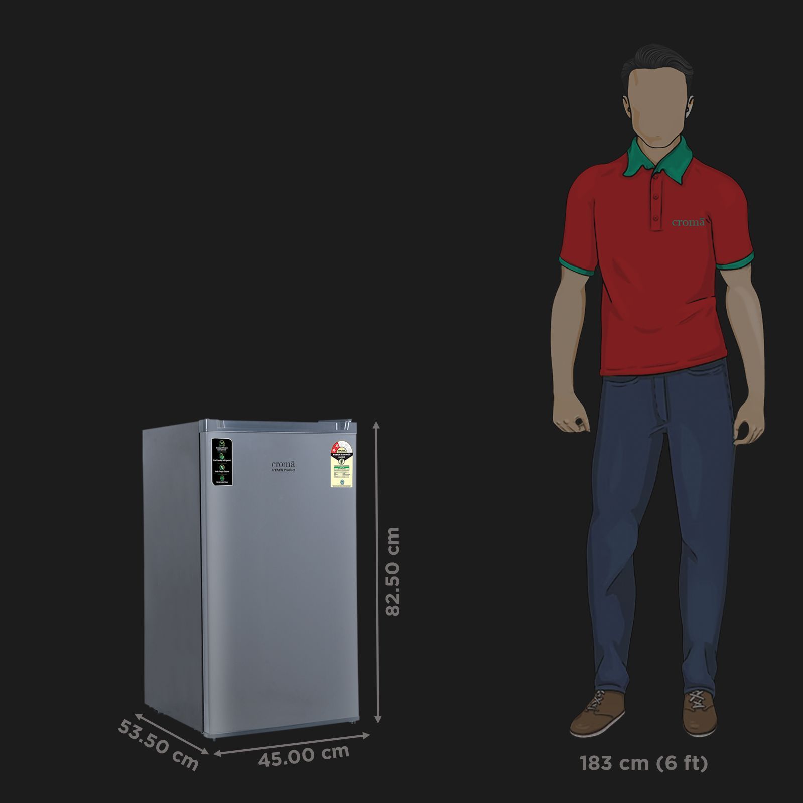 Croma 84 Litres 2 Star Direct Cool Single Door Refrigerator with Reversible Door ( Grey)_2