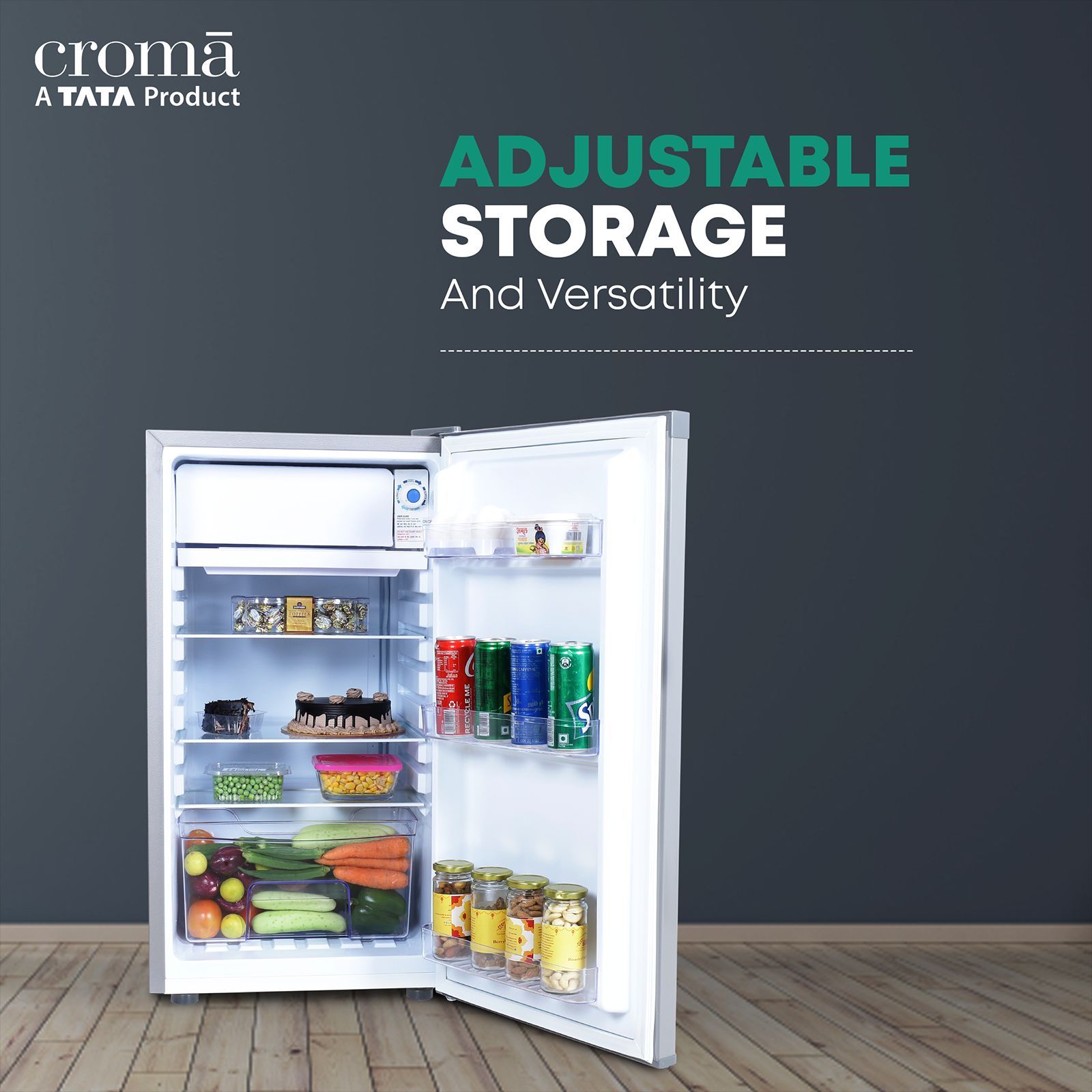 Croma 84 Litres 2 Star Direct Cool Single Door Refrigerator with Reversible Door ( Grey)_6