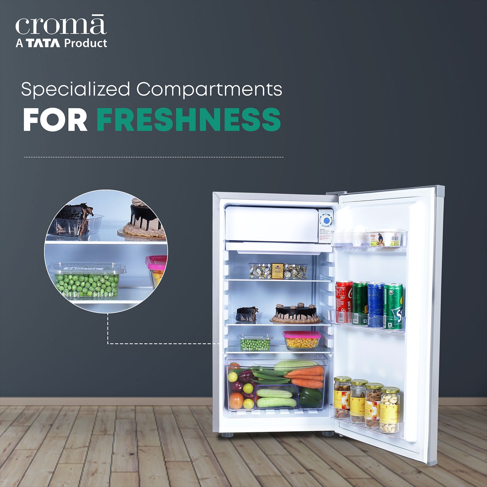 Croma 84 Litres 2 Star Direct Cool Single Door Refrigerator with Reversible Door ( Grey)_7