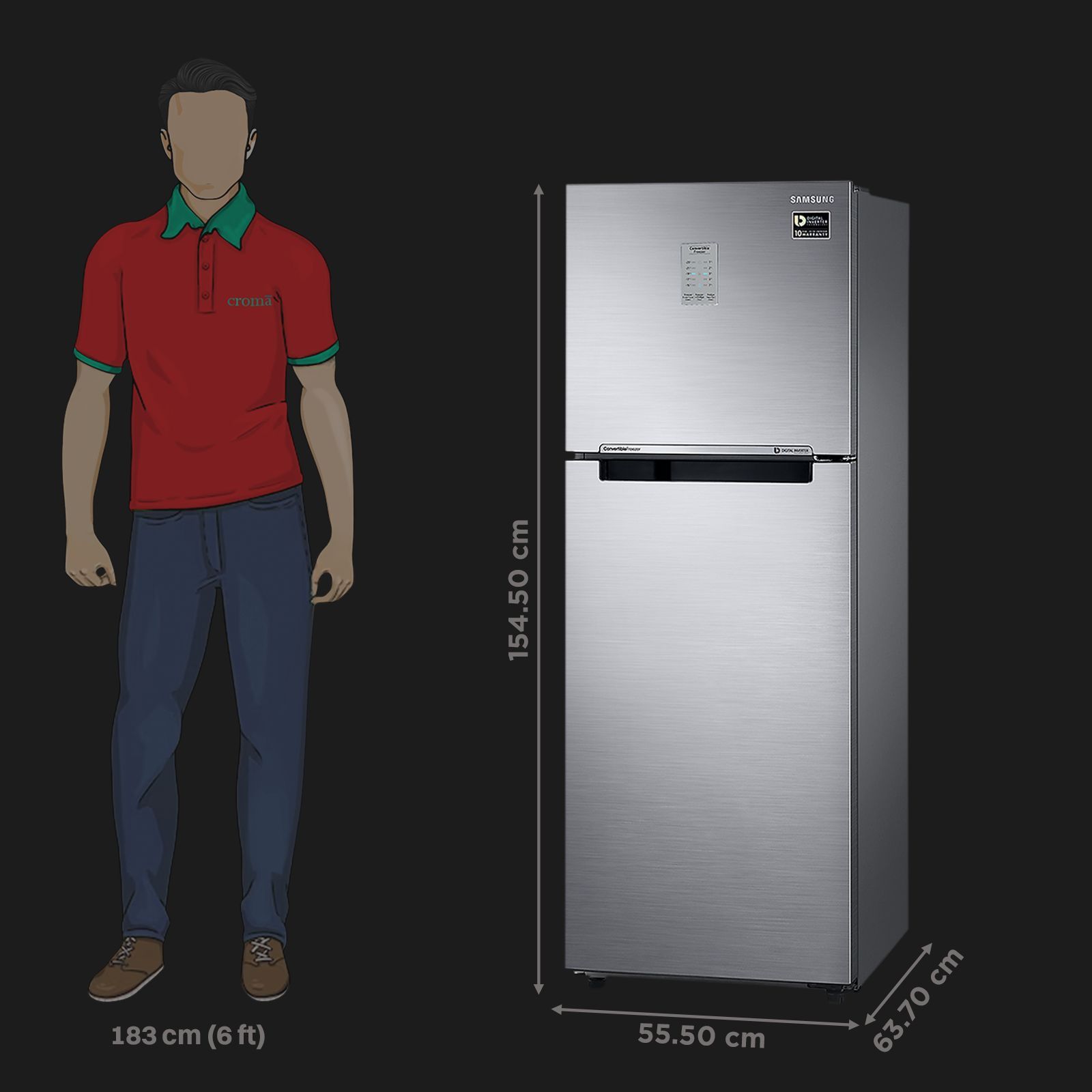 SAMSUNG 236 Litres 3 Star Frost Free Double Door Convertible Refrigerator with Anti Bacterial Gasket (RT28C3733S8/HL, Elegant Inox)_2
