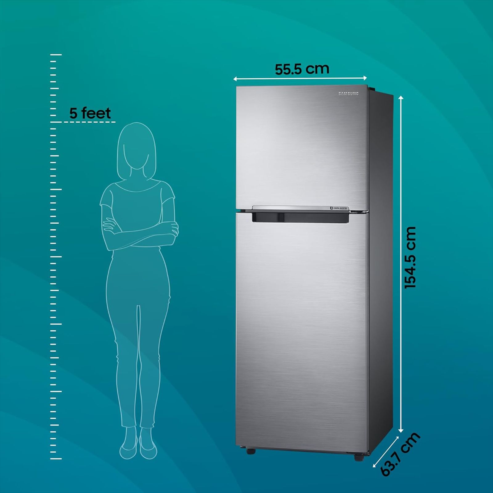 SAMSUNG 236 Litres 3 Star Frost Free Double Door Refrigerator with Stabilizer Free Operation (RT28C3053S8/HL, Elegant Inox)_10