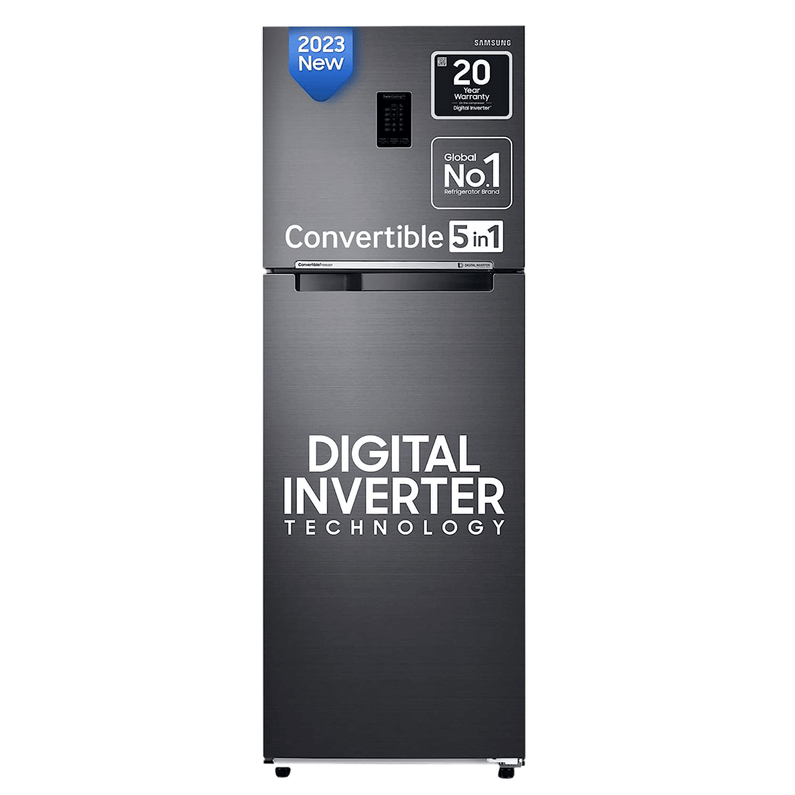 SAMSUNG 301 Litres 3 Star Frost Free Double Door Convertible Refrigerator with Stabilizer Free Operation (RT34C4523B1/HL, Black Matt)_1