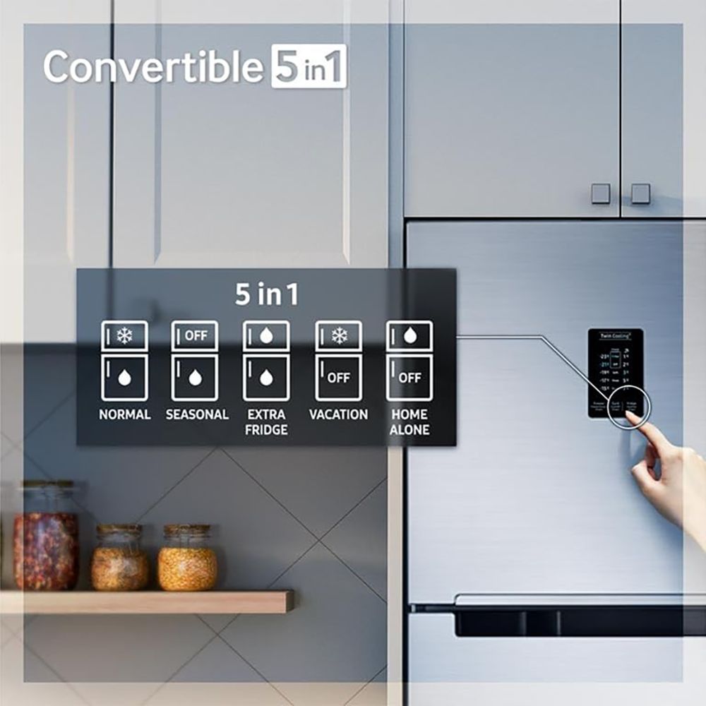 SAMSUNG 301 Litres 3 Star Frost Free Double Door Convertible Refrigerator with Stabilizer Free Operation (RT34C4523B1/HL, Black Matt)_10